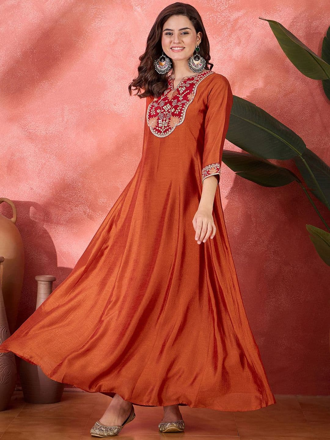 Sangria Zari Sequence Thread Cording Embroidered Flared Maxi Gown - view 1