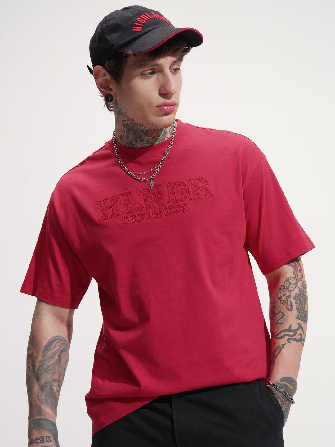 HIGHLANDER Men Typography Solid Round Neck Cotton Oversized T-shirt - view 1