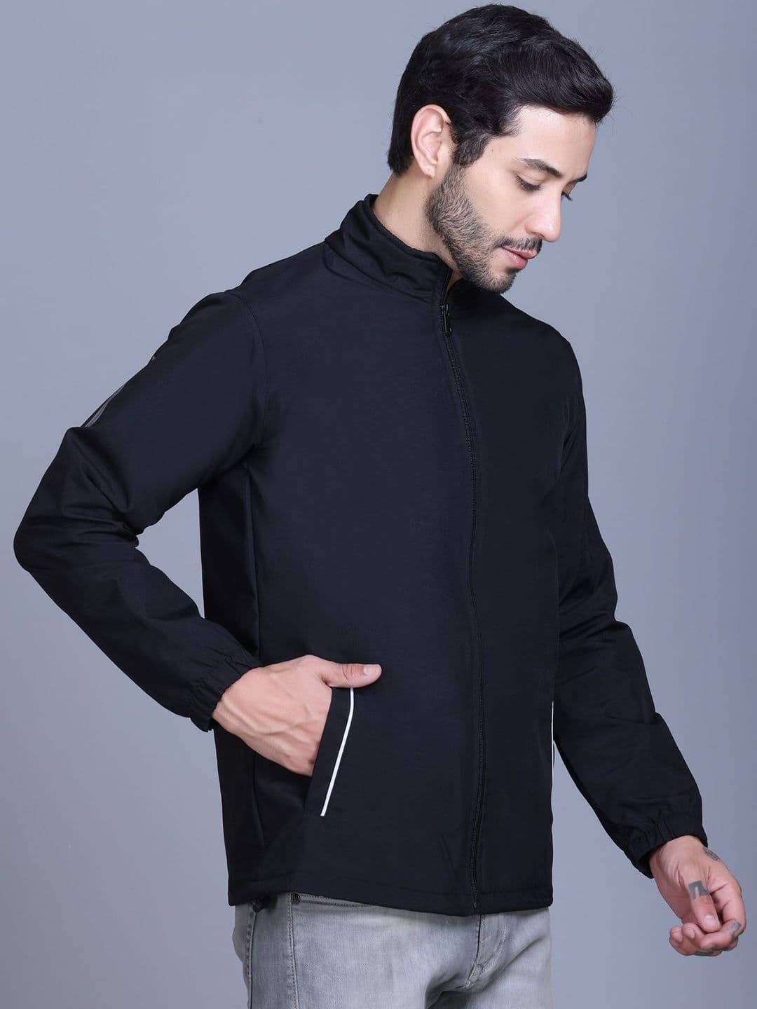 TFA THE FASHION ADDICTION Men Long Sleeves Mock Collared Toggled Hem Zipper Windcheater - view 1