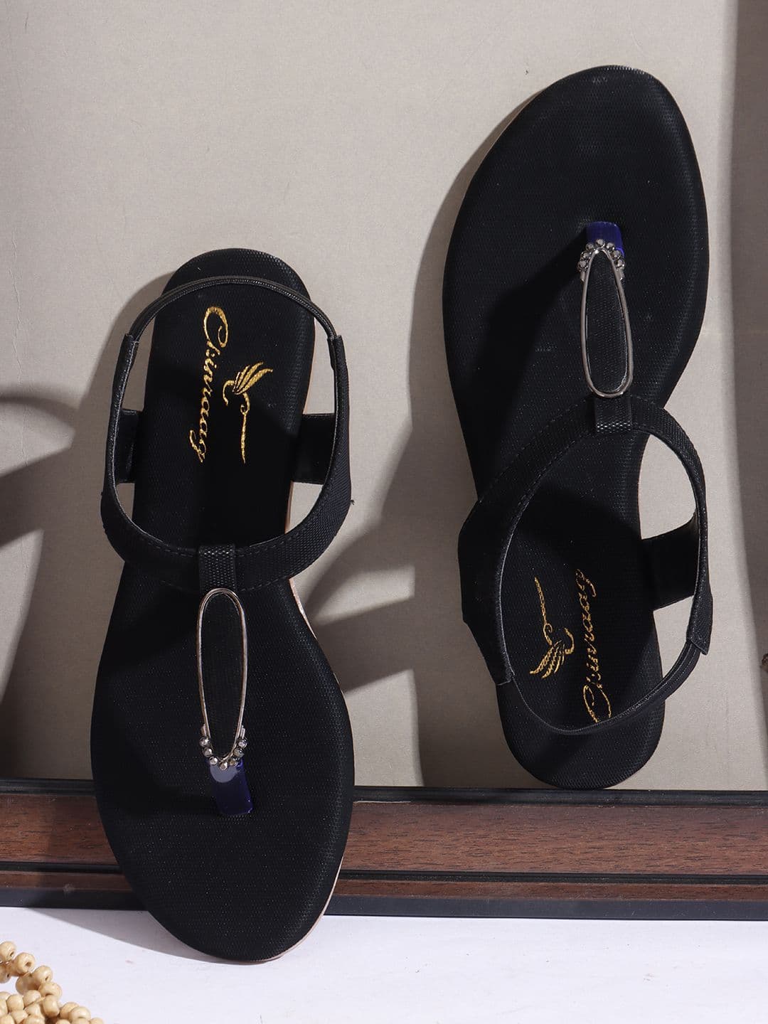 CHINRAAG Women Backstrap Open Toe T-Strap Flats - view 1
