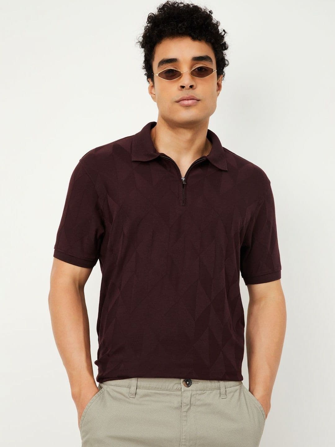 max Self Design Polo Collar Regular Fit Cotton T-shirt - view 1