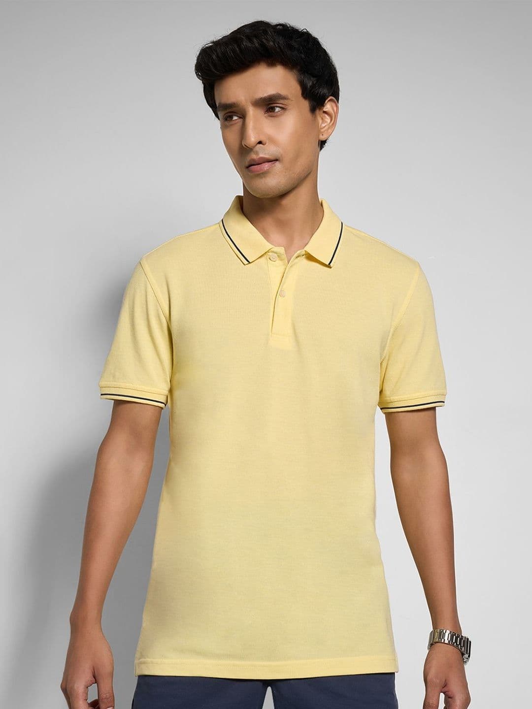 Peregrine by Pantaloons Men Solid Polo Collar Pure Cotton T-shirt - view 1