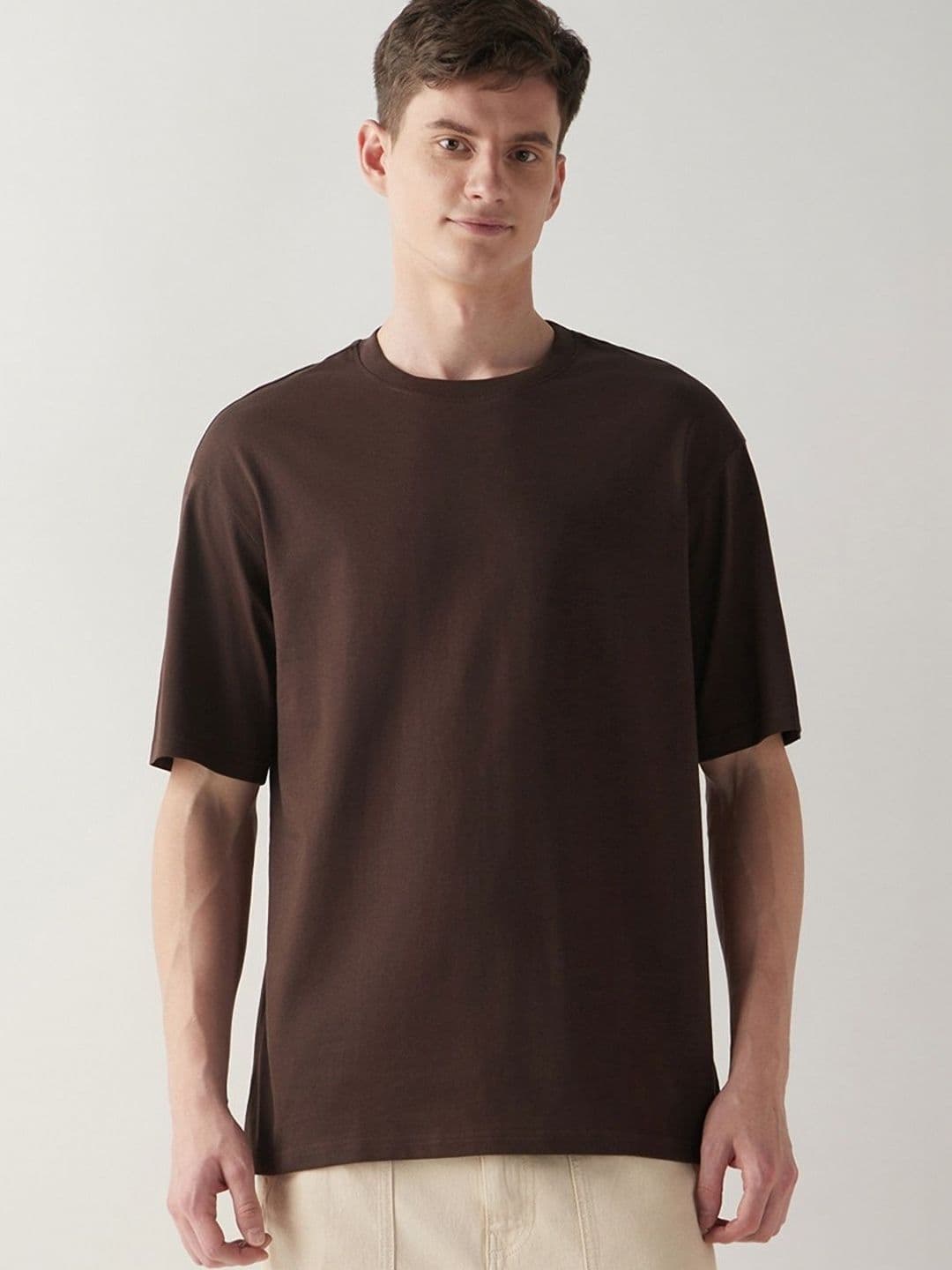 URBANICE Men Solid Round Neck Cotton Oversized T-shirt - view 1
