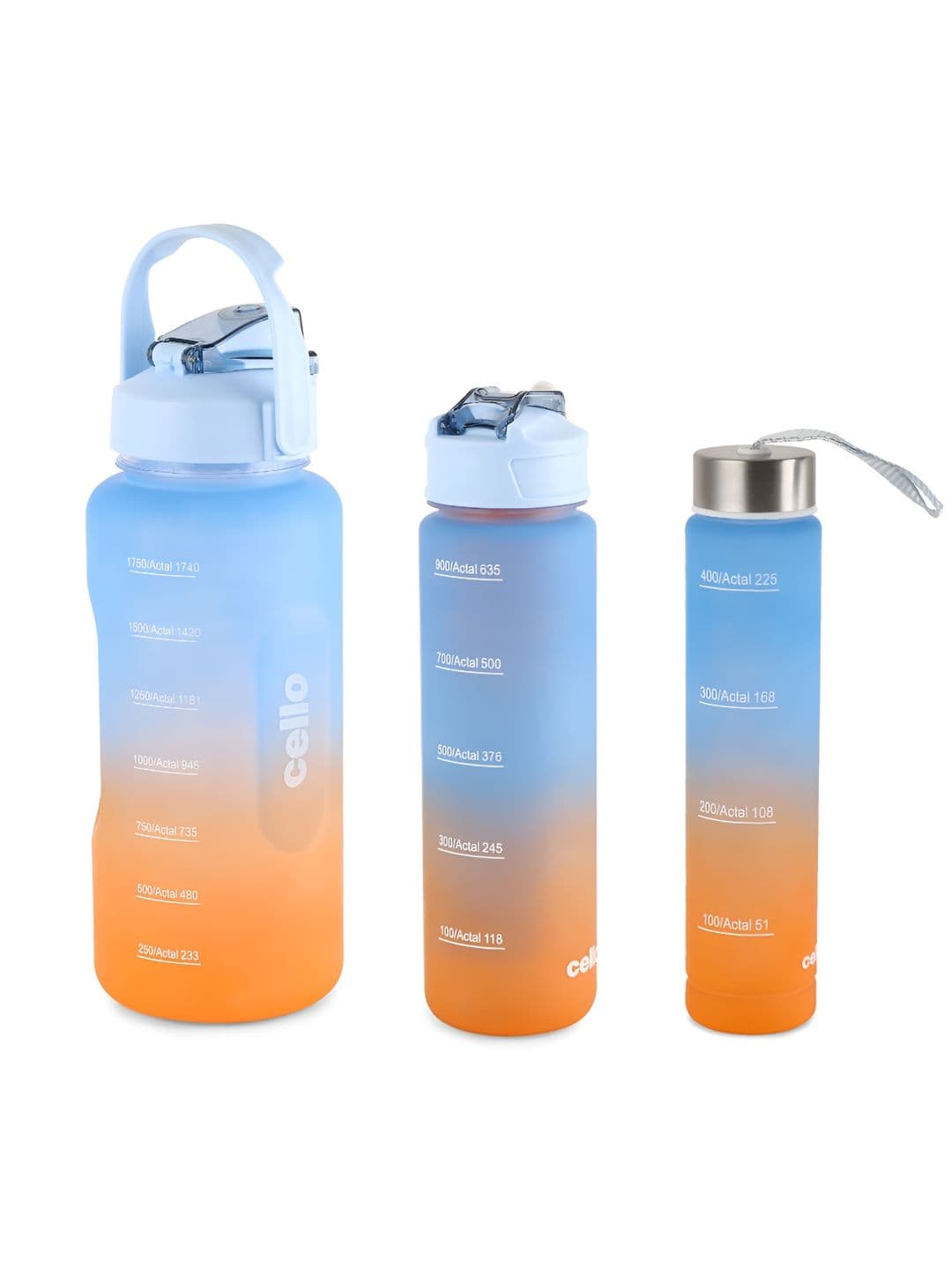 Cello Blue & Orange 3Pc Motivational Gym Colourblock BPA Free Water Bottle 2L,790ML,300ML - view 1