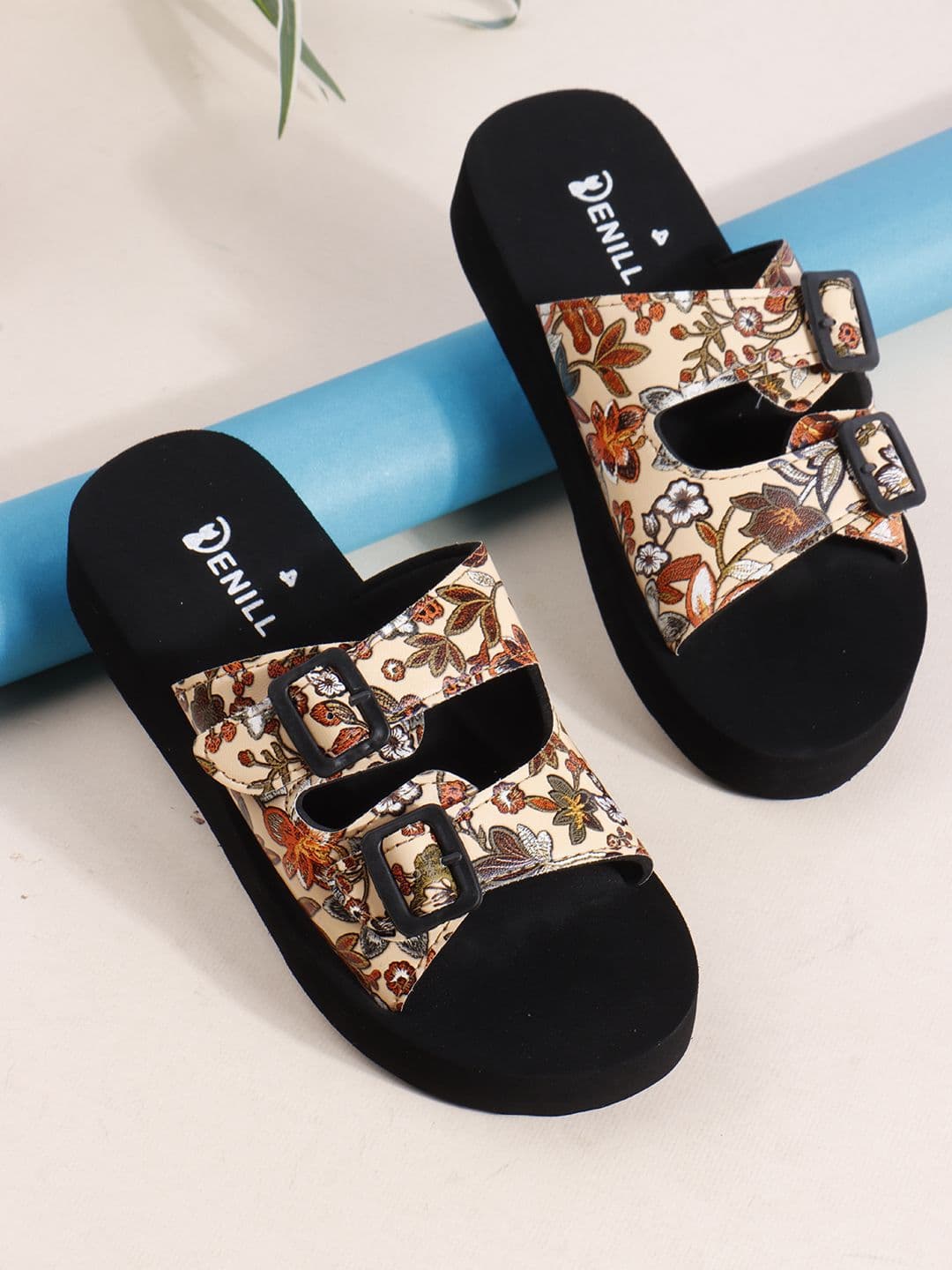 Denill Women Printed Ultra Soft Adjustable Strap Buckles Open Toe Flats - view 1