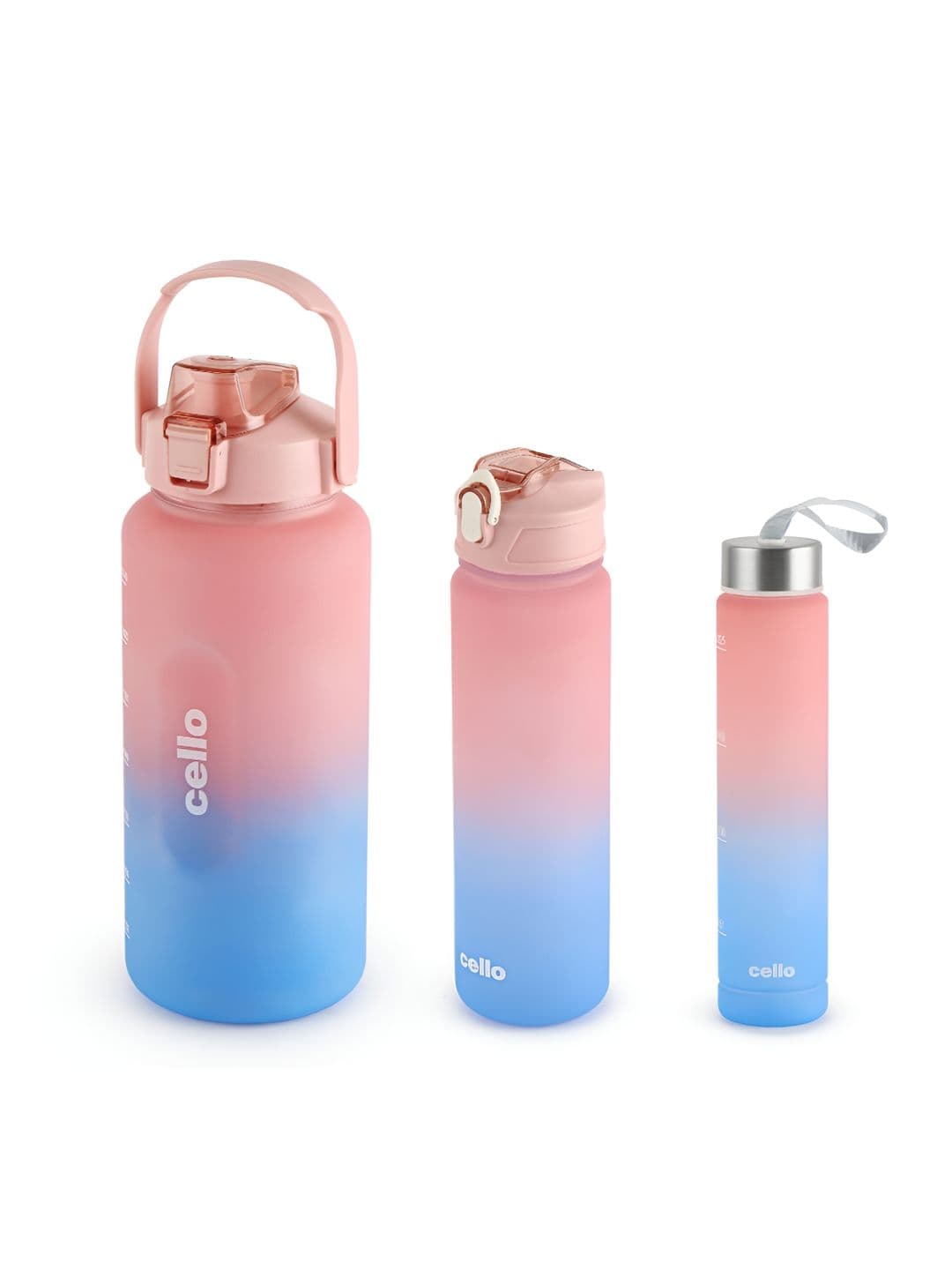 Cello Pink & Blue 3 Pieces Plastic Water Bottle 2L,790ML,300ML - view 1