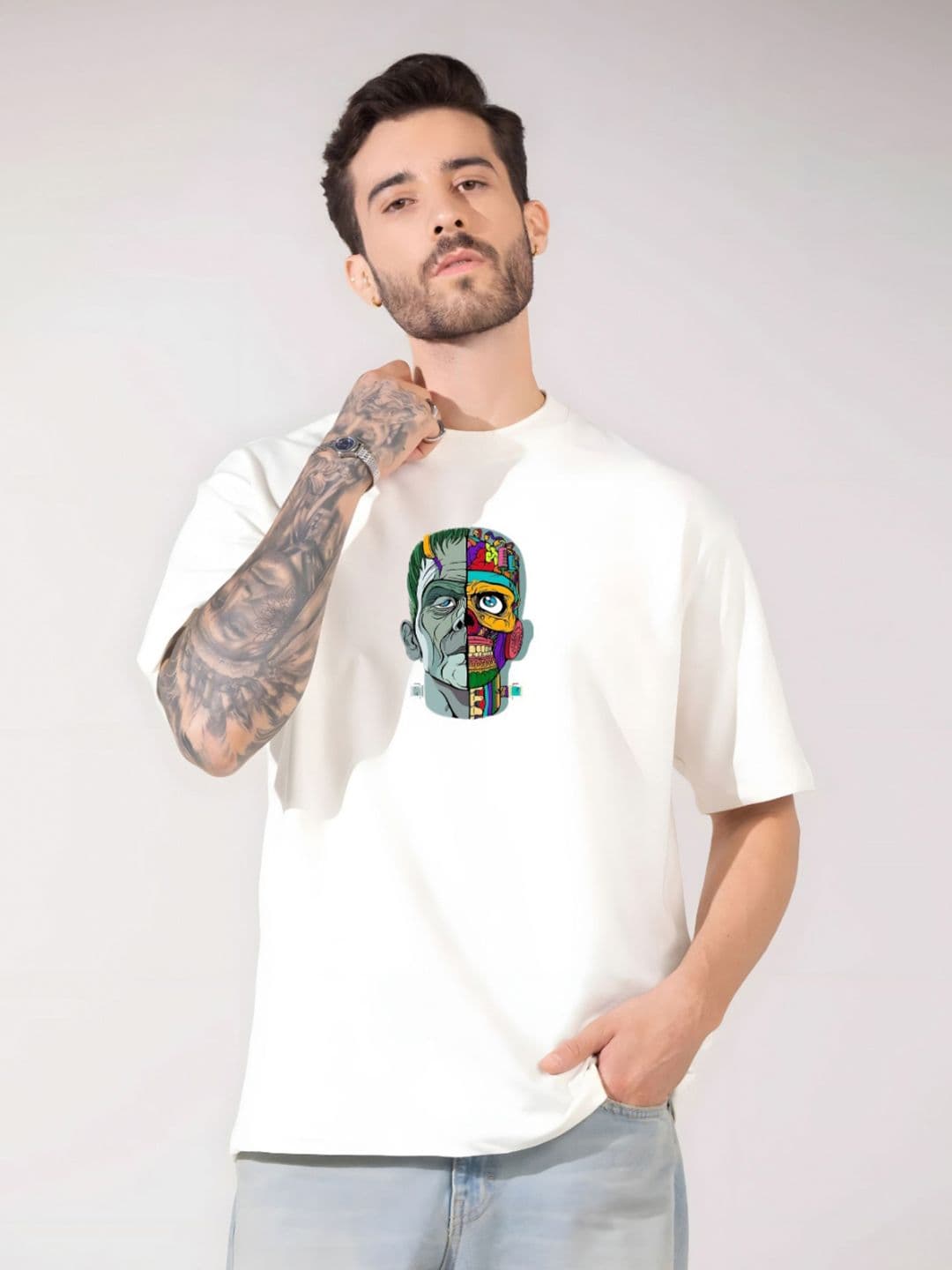 KAIDO Graphic Printed Drop-Shoulder Sleeves Oversized Cotton T-shirt - view 1