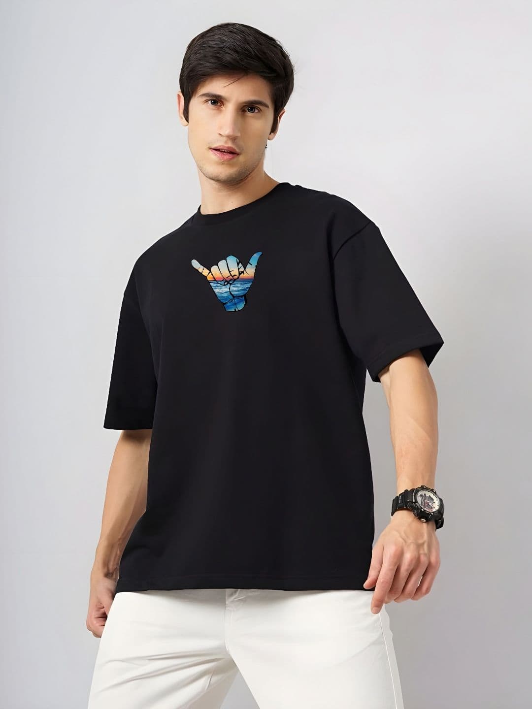 KAIDO Graphic Printed Drop-Shoulder Sleeves Oversized Cotton T-shirt - view 1