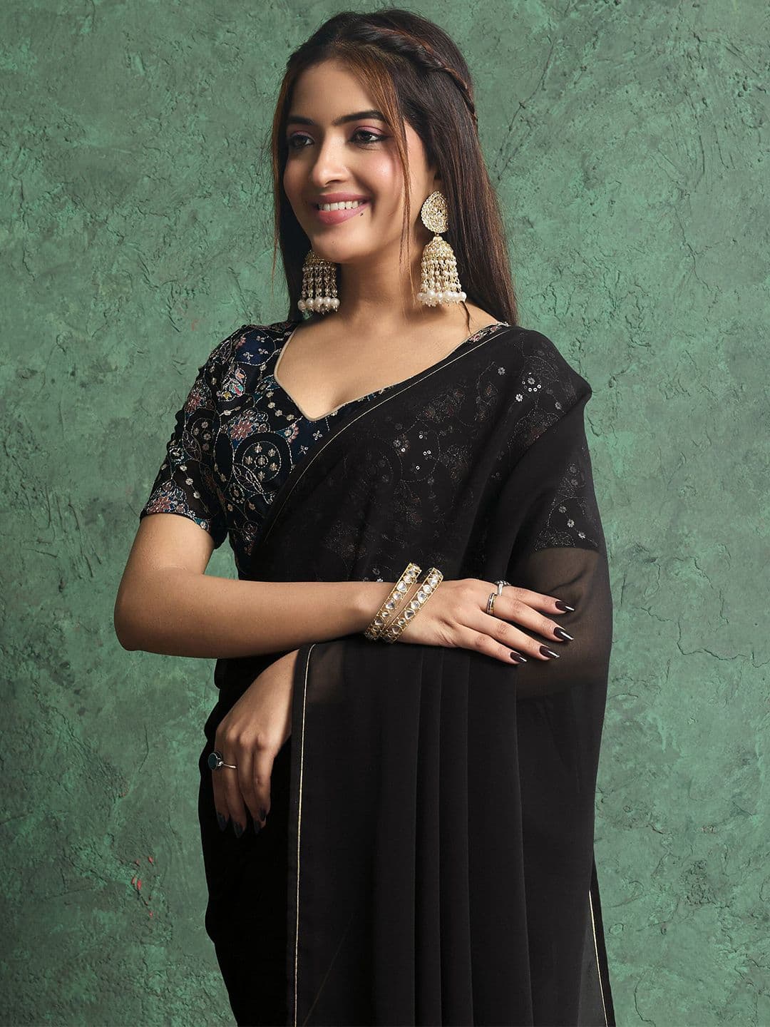 all about you Solid Saree With Heavy Embroidered Blouse - view 1