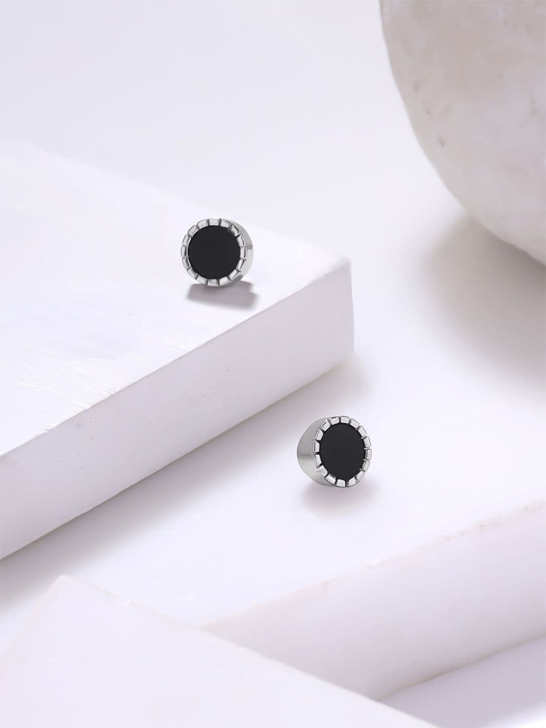 Yellow Chimes Men Rhodium Plated Contemporary Studs Earrings - view 1