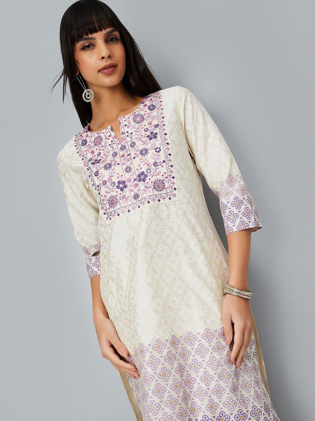 max Floral Embroidered Notch Neck Kurta - view 1