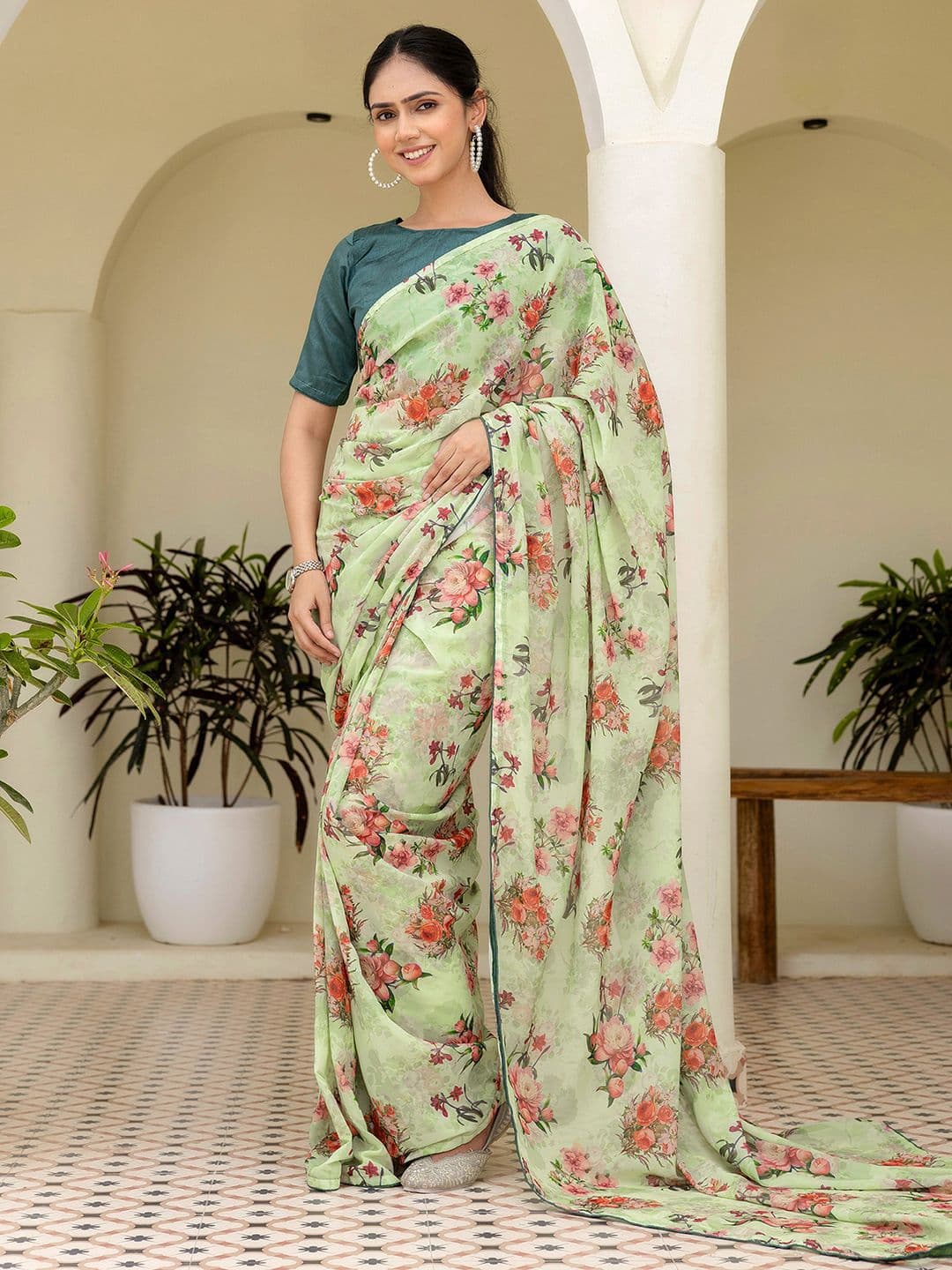 Mitera Floral Pure Georgette Ready to Wear Saree - view 1