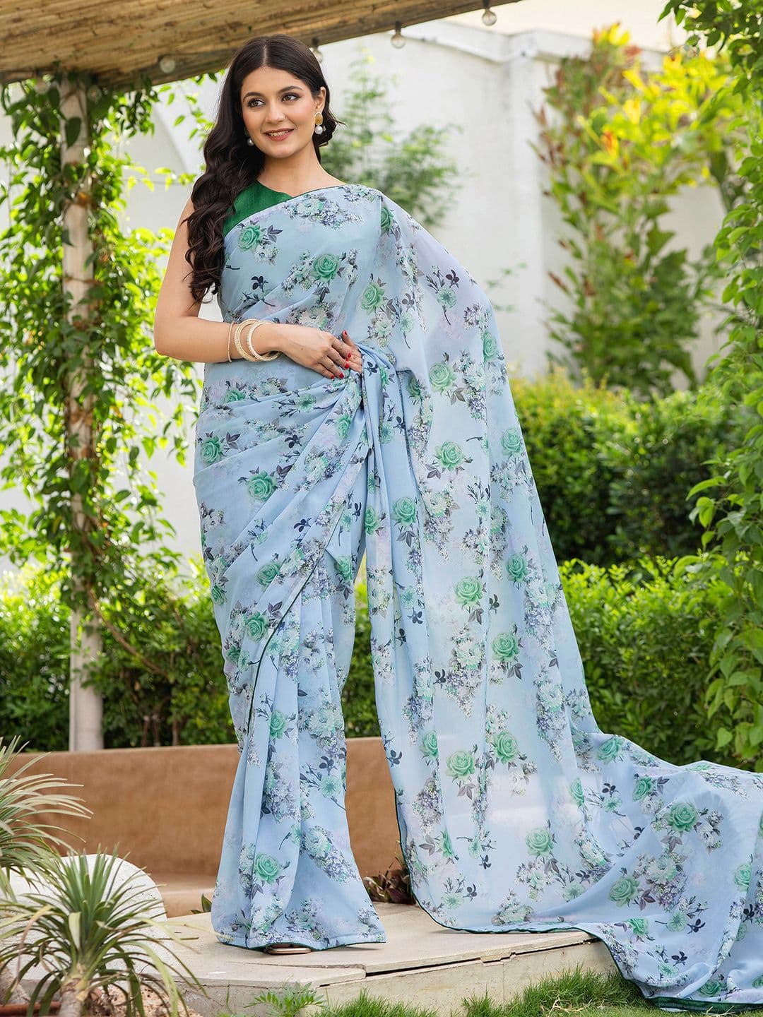 Mitera Floral Printed Pure Georgette Ready to Wear Saree - view 1