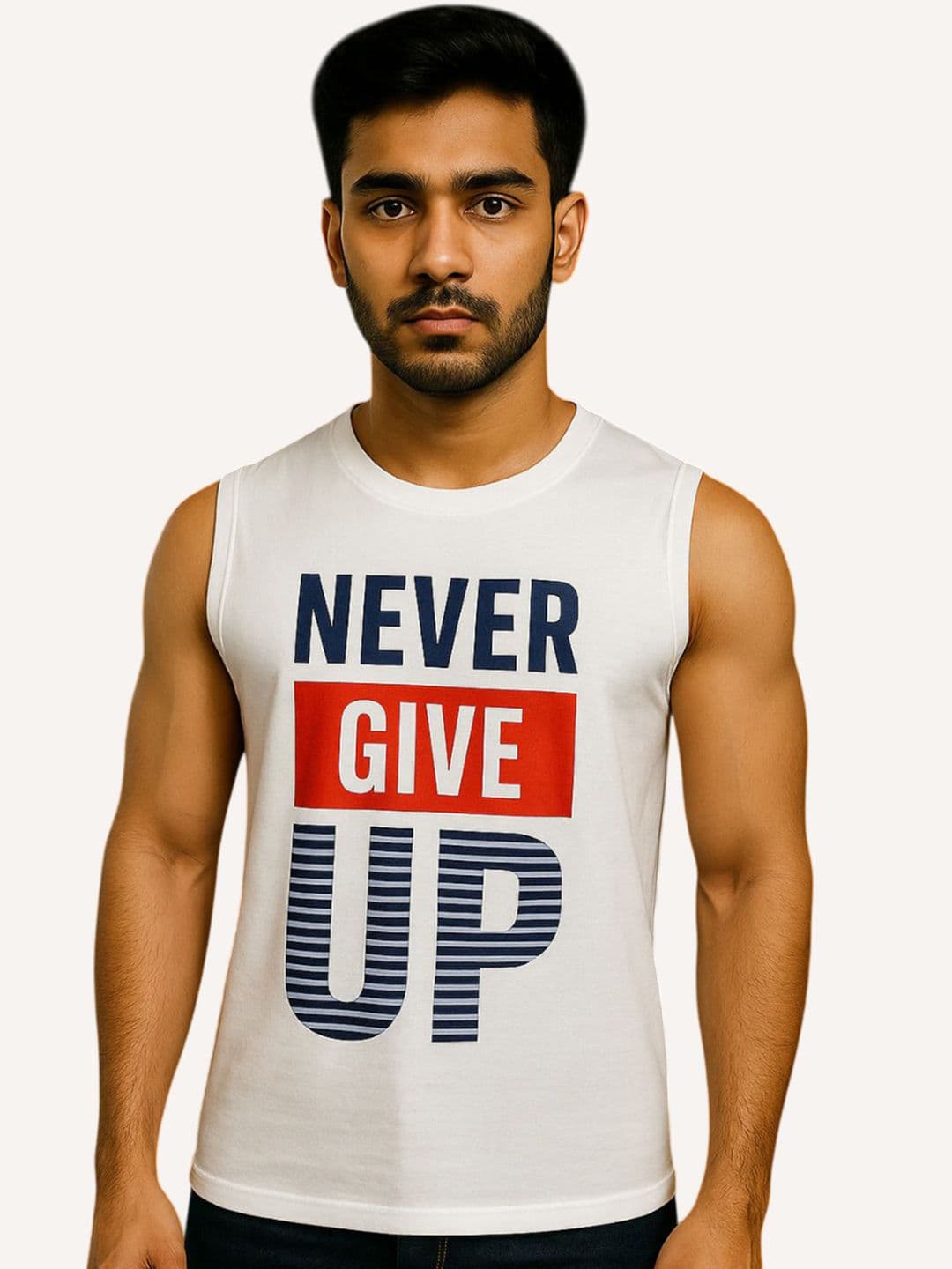 GREATMAN Printed Round Neck Gym Vest GM1110White_M - view 1