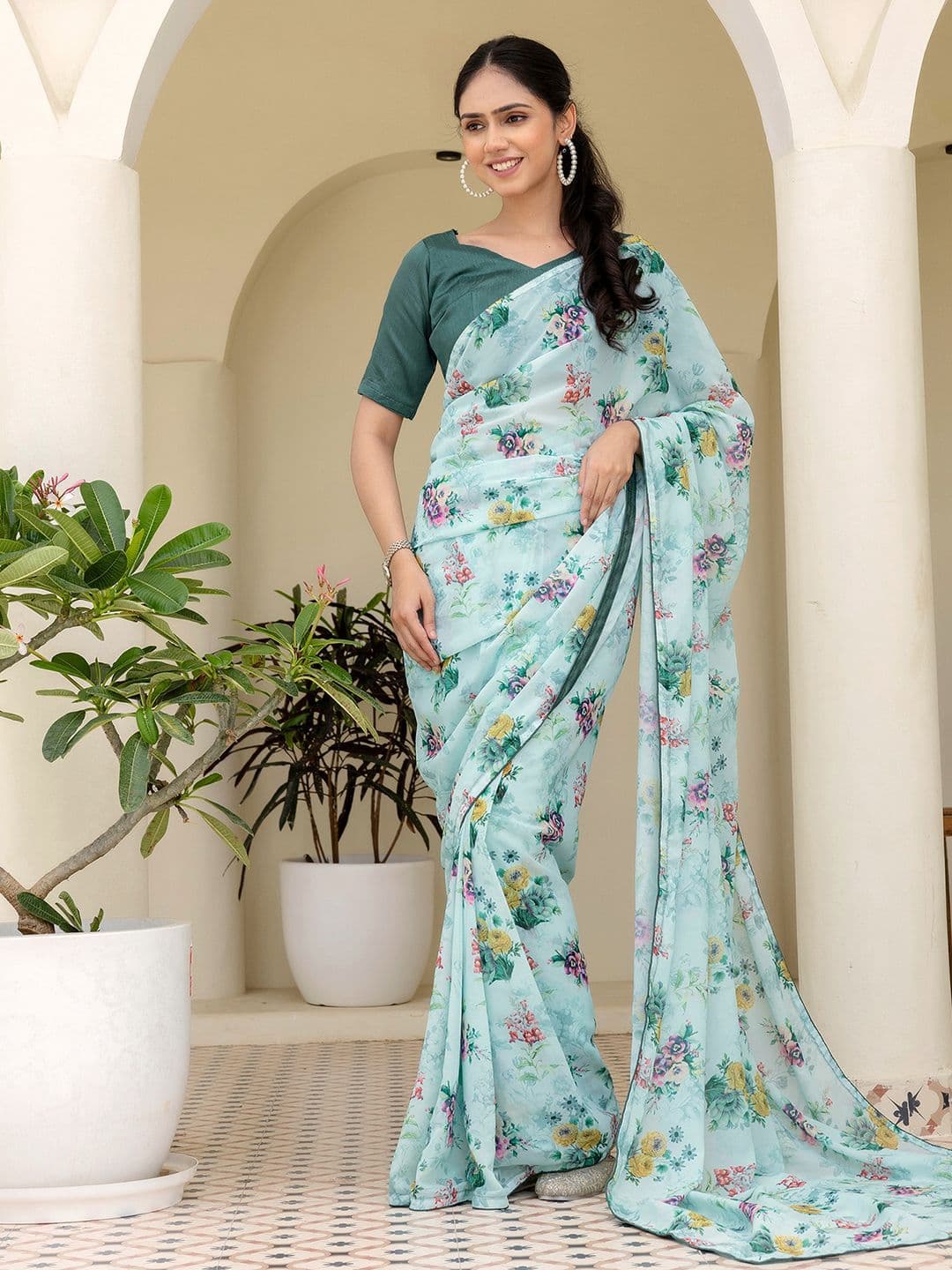 Mitera Floral Printed Pure Georgette Ready to Wear Saree - view 1