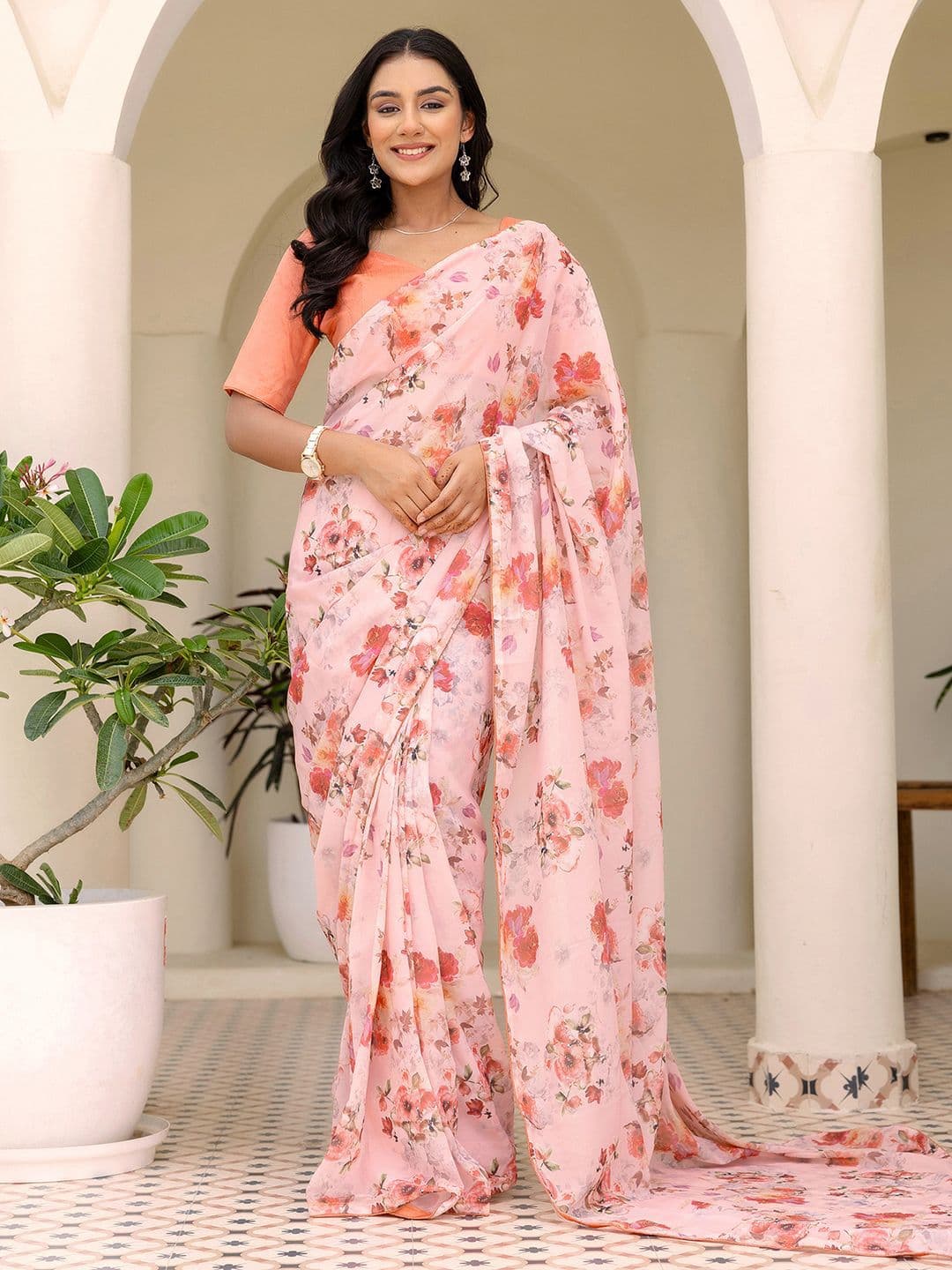 Mitera Floral Printed Pure Georgette Ready to Wear Saree - view 1