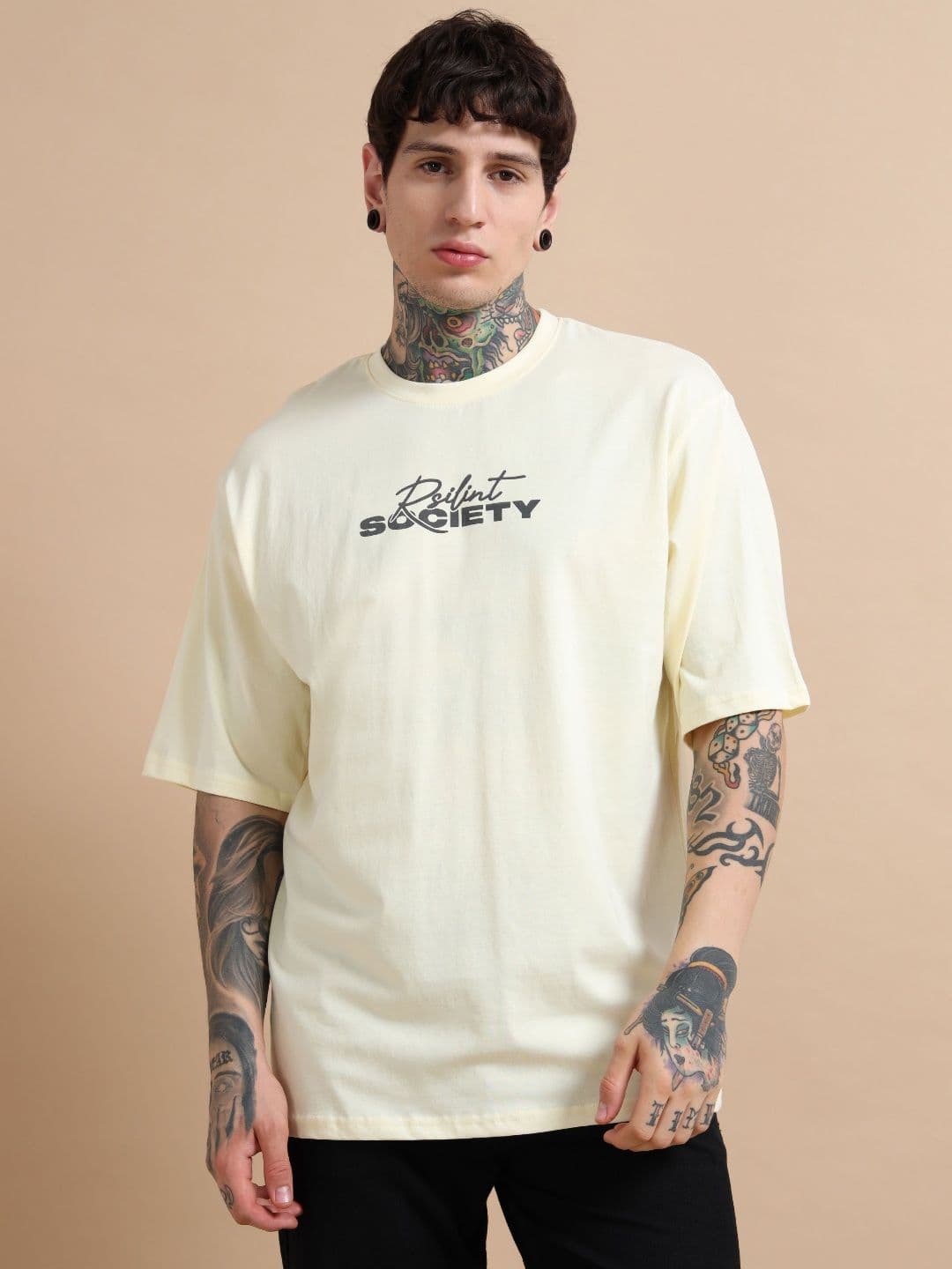 MORSE CODE Men Graphic Printed Round Neck Cotton Oversized T-shirt - view 1