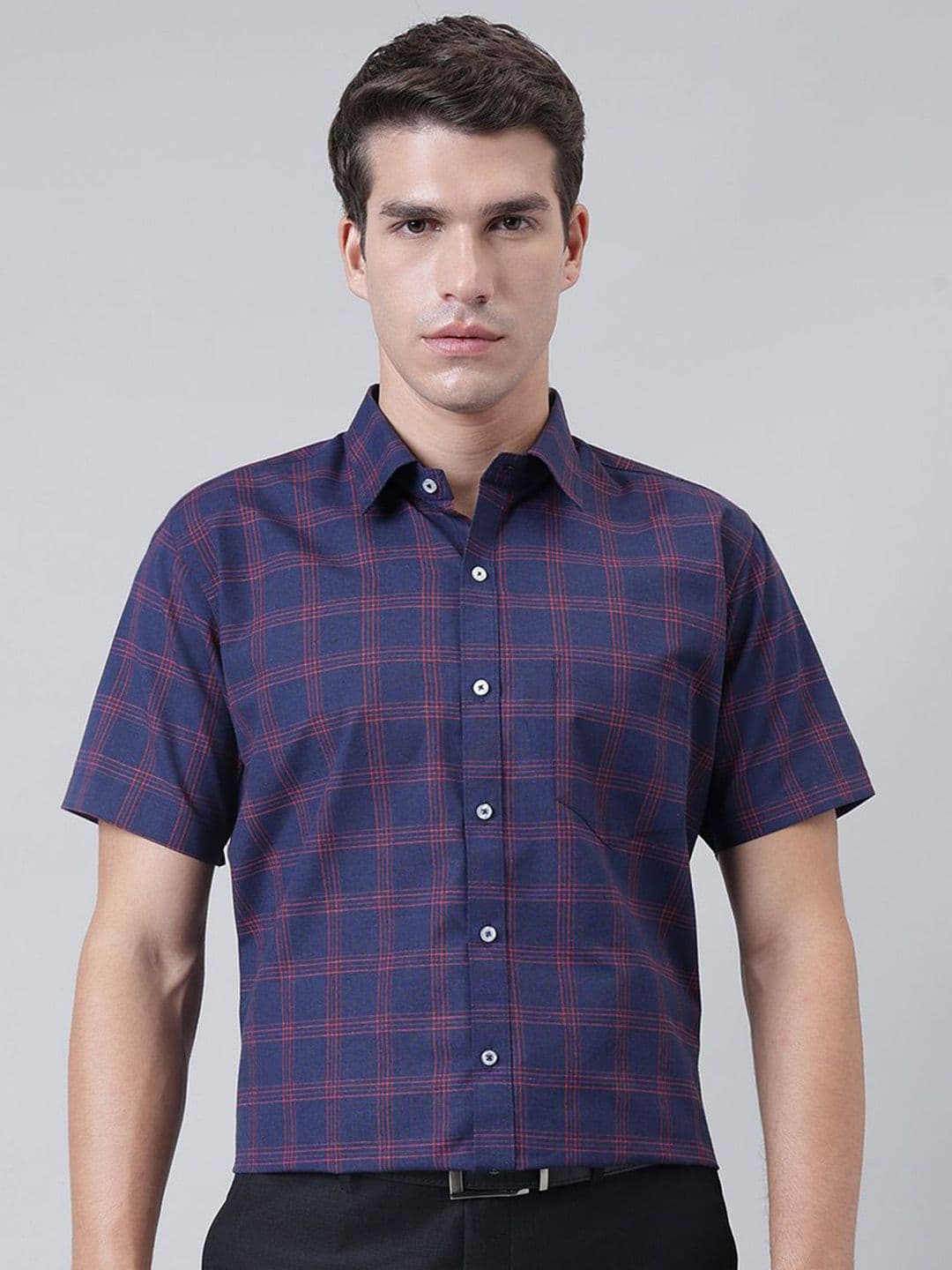 ACCOX Men Tartan Checked Spread Collar Cotton Formal Regular Fit Shirt - view 1