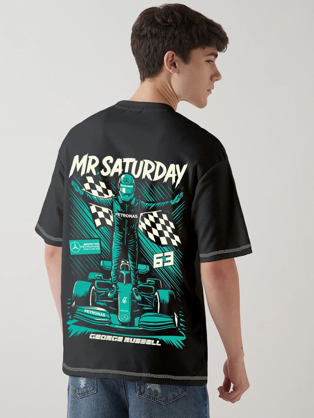 Crazymonk George Russel Printed Drop-Shoulder Sleeves Cotton Oversized T-shirt - view 1
