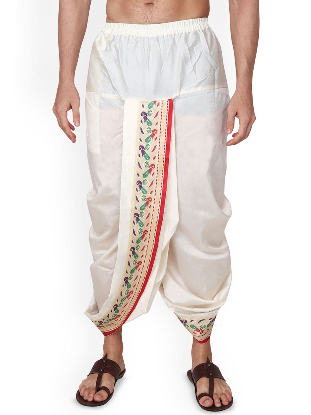 RAMESHWARAM FABRICS Men Dhoti and Angavastram Set with Woven Printed Border - view 1