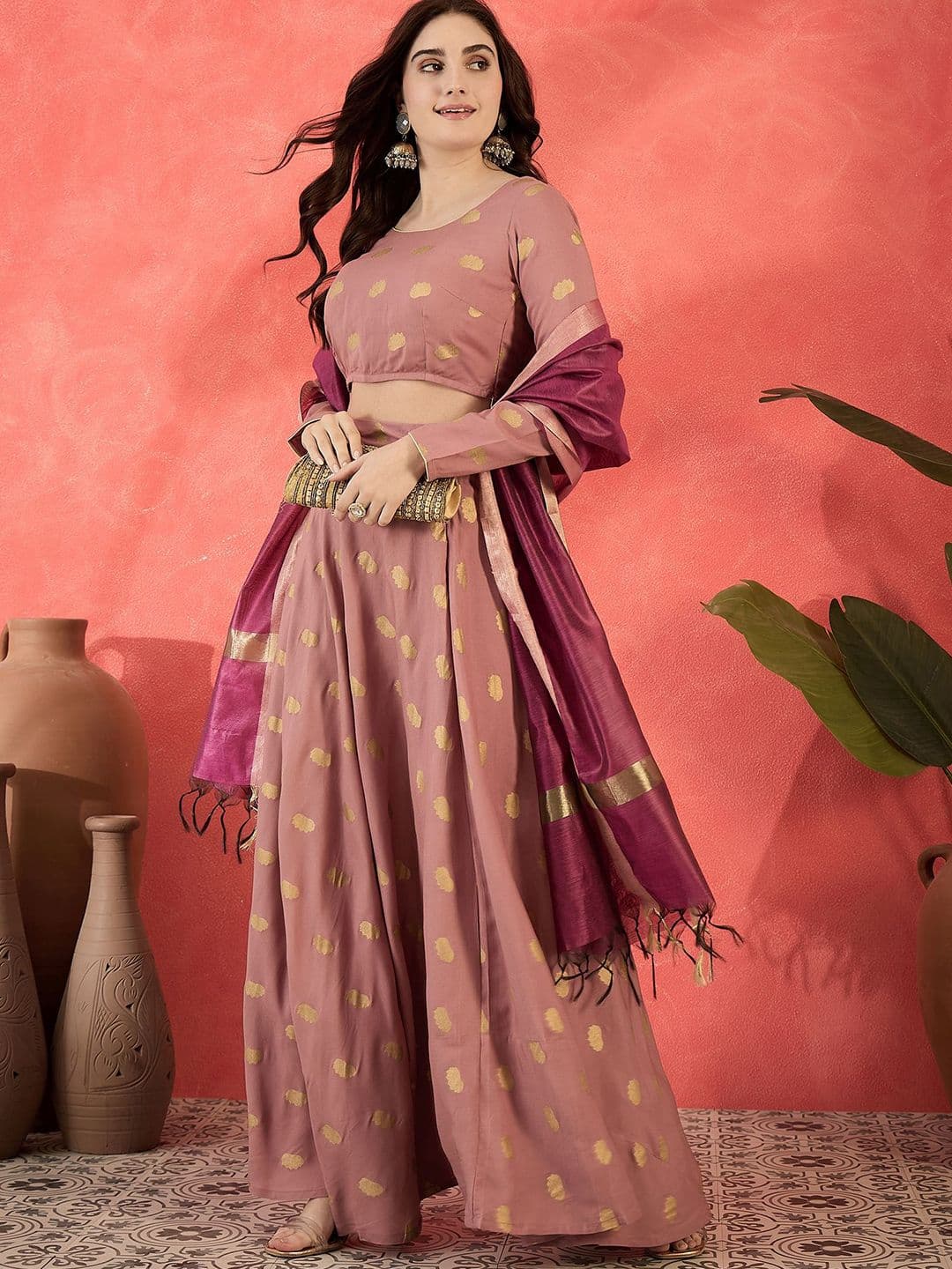 Sangria Floral Printed Lehenga With Choli & Dupatta - view 1