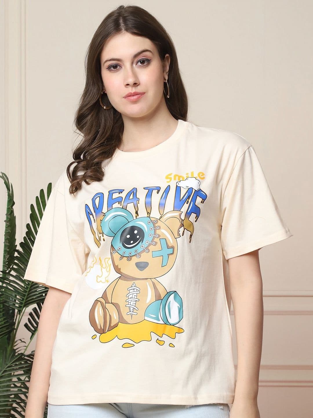 Metronaut Women Graphic Printed Round Neck Cotton Oversized T-shirt - view 1