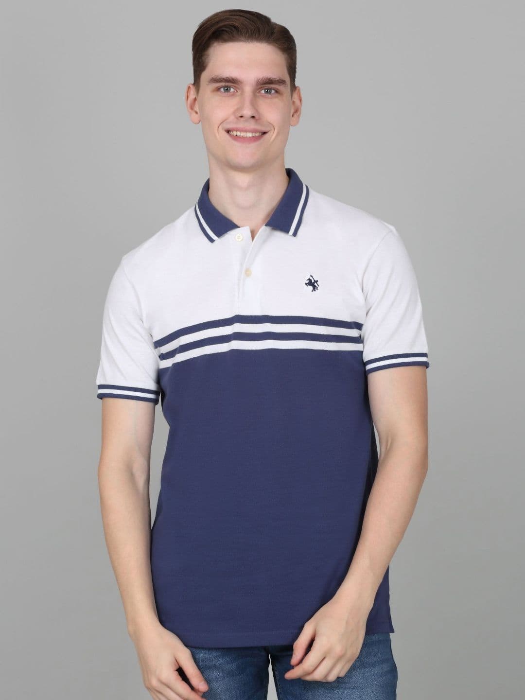 Cantabil Men Striped Polo Collar Cotton T-shirt - view 1