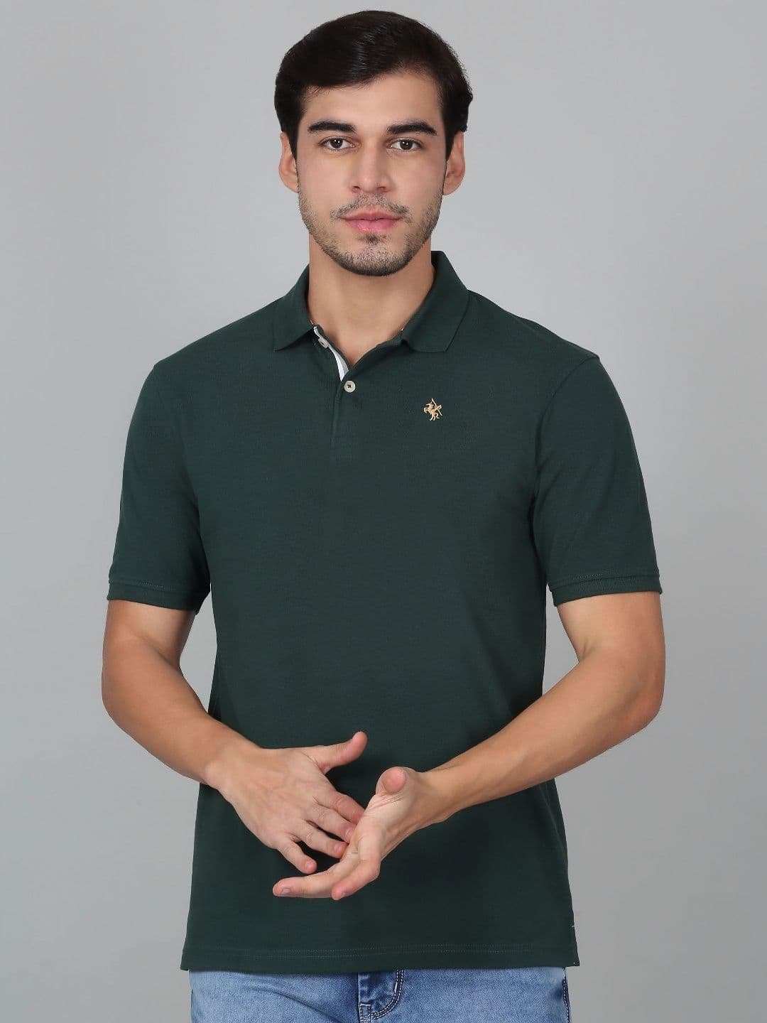 Cantabil Men Solid Polo Collar Cotton T-shirt - view 1