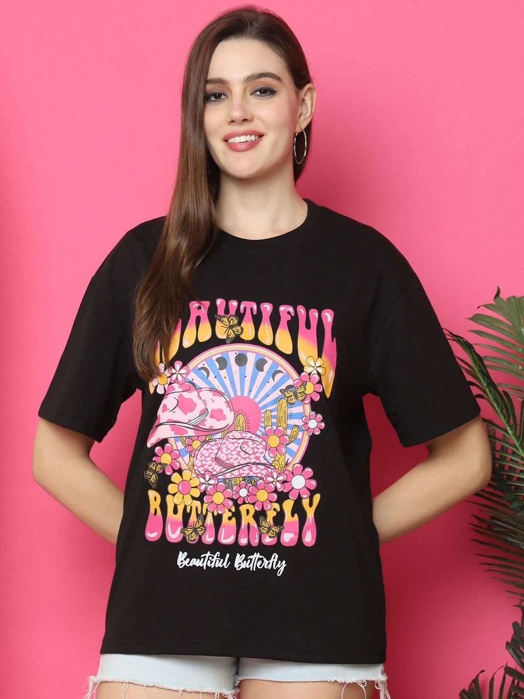 Metronaut Women Graphic Printed Round Neck Cotton Oversized T-shirt - view 1