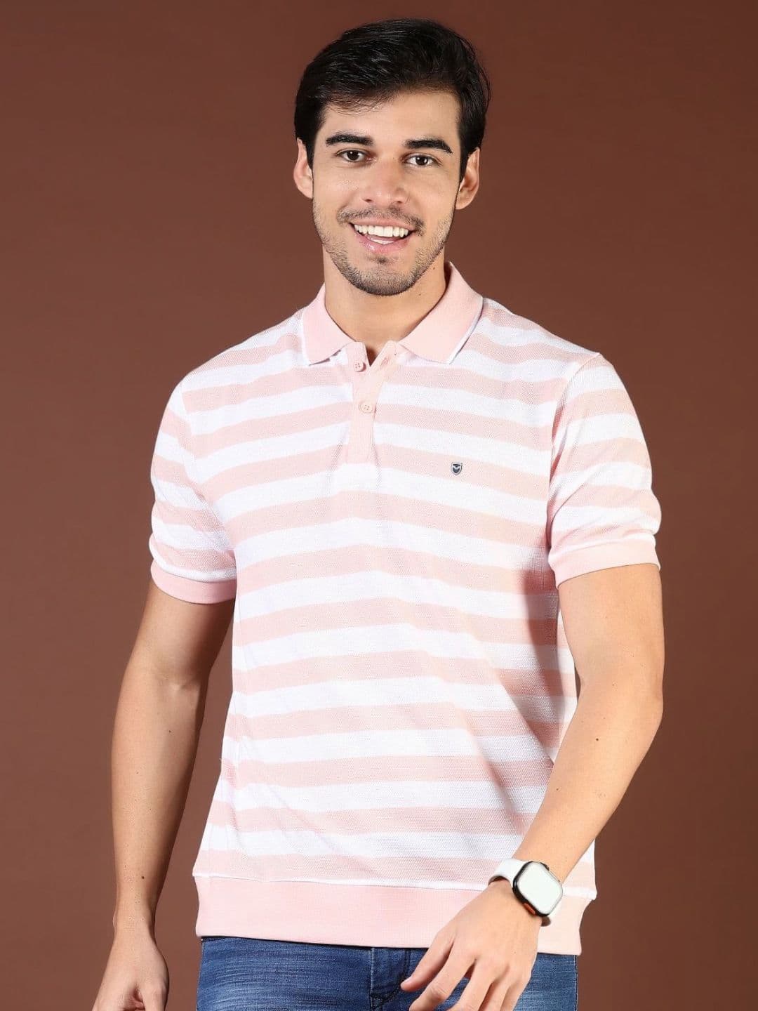 V-Mart Men Striped Polo Collar Cotton T-shirt - view 1