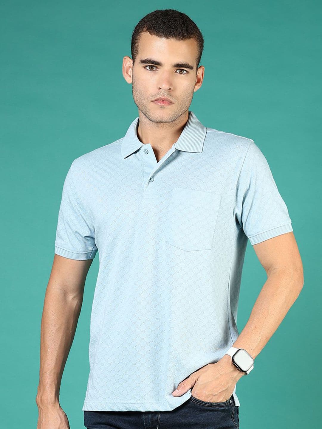 V-Mart Men Geometric Printed Polo Collar Cotton T-shirt - view 1