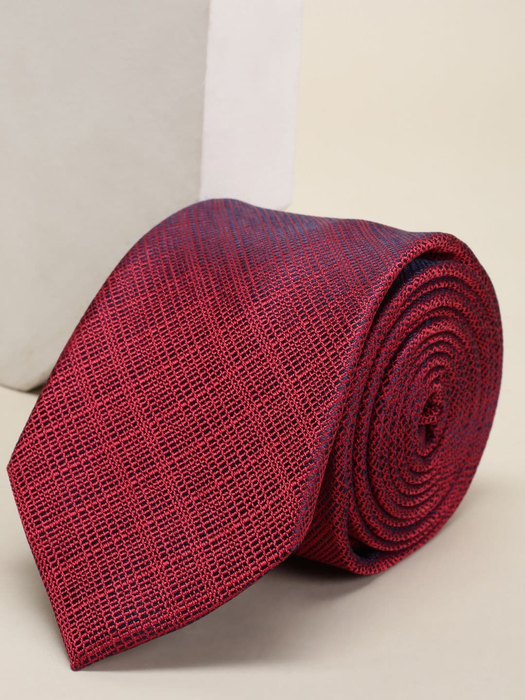 Louis Philippe Men Maroon Woven Design Broad Tie - view 1