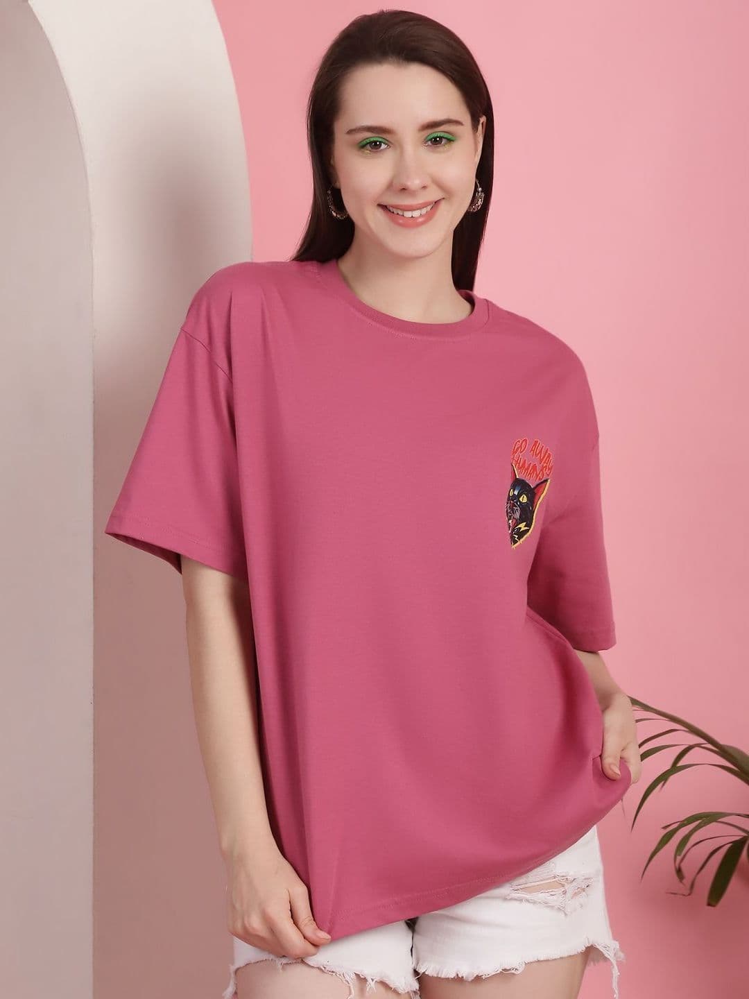 Metronaut Women Graphic Printed Round Neck Cotton Oversized T-shirt - view 1