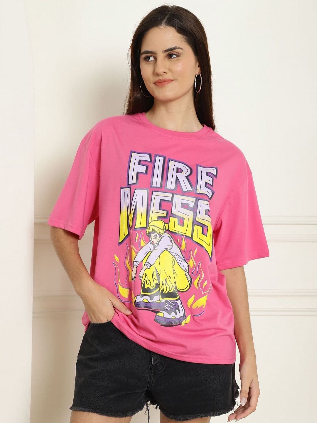 Metronaut Women Graphic Printed Round Neck Cotton Oversized T-shirt - view 1