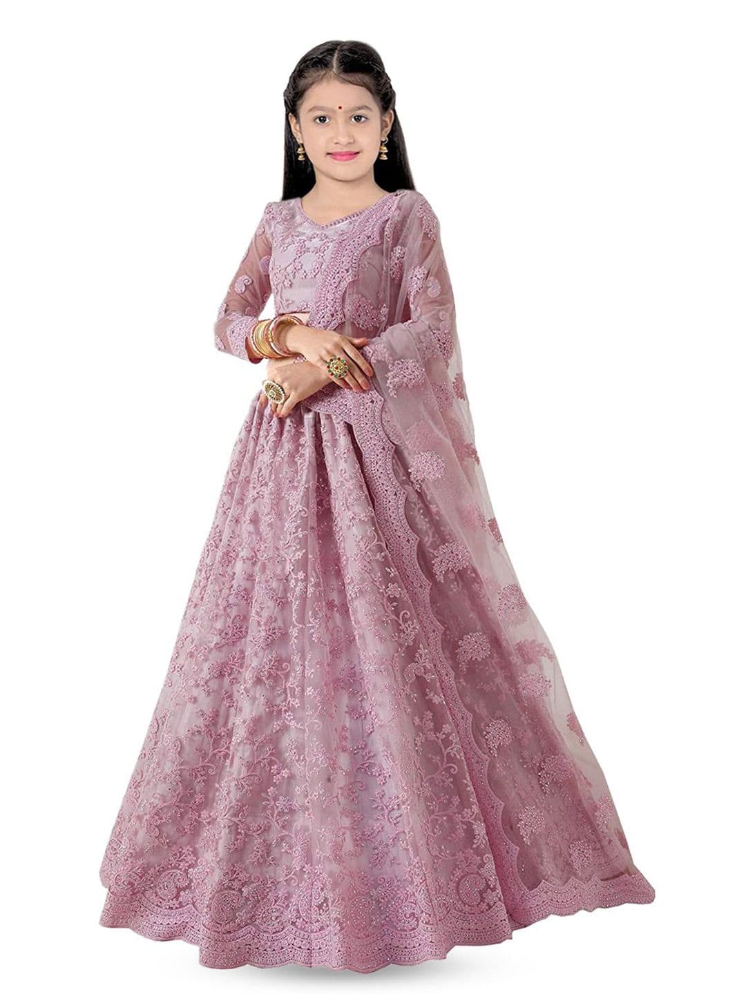 BAESD Girls Embroidered Thread Work Semi-Stitched Lehenga & Unstitched Blouse With Dupatta - view 1