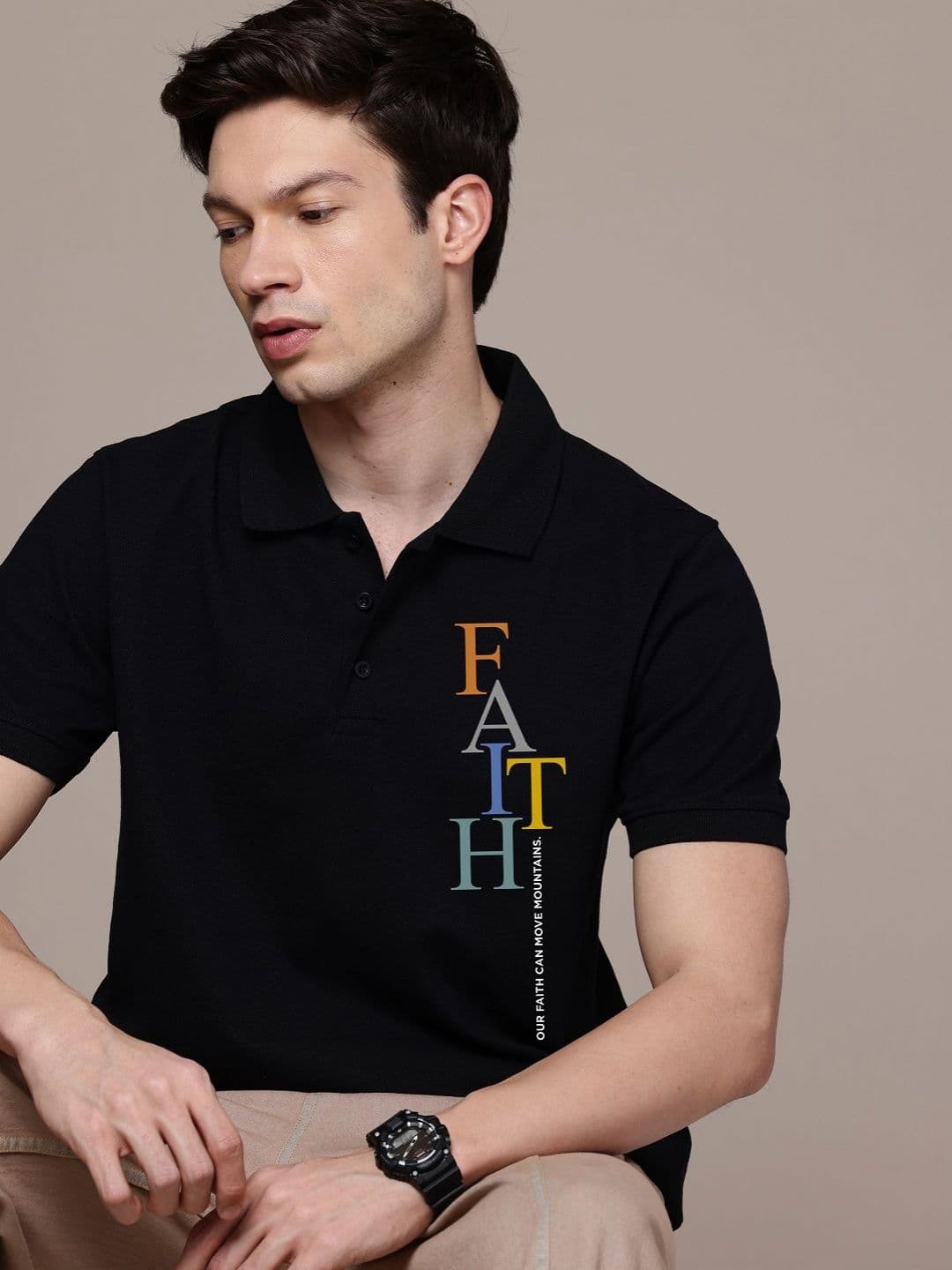 Moda Rapido Men Typography Printed Polo Collar Cotton T-shirt - view 1