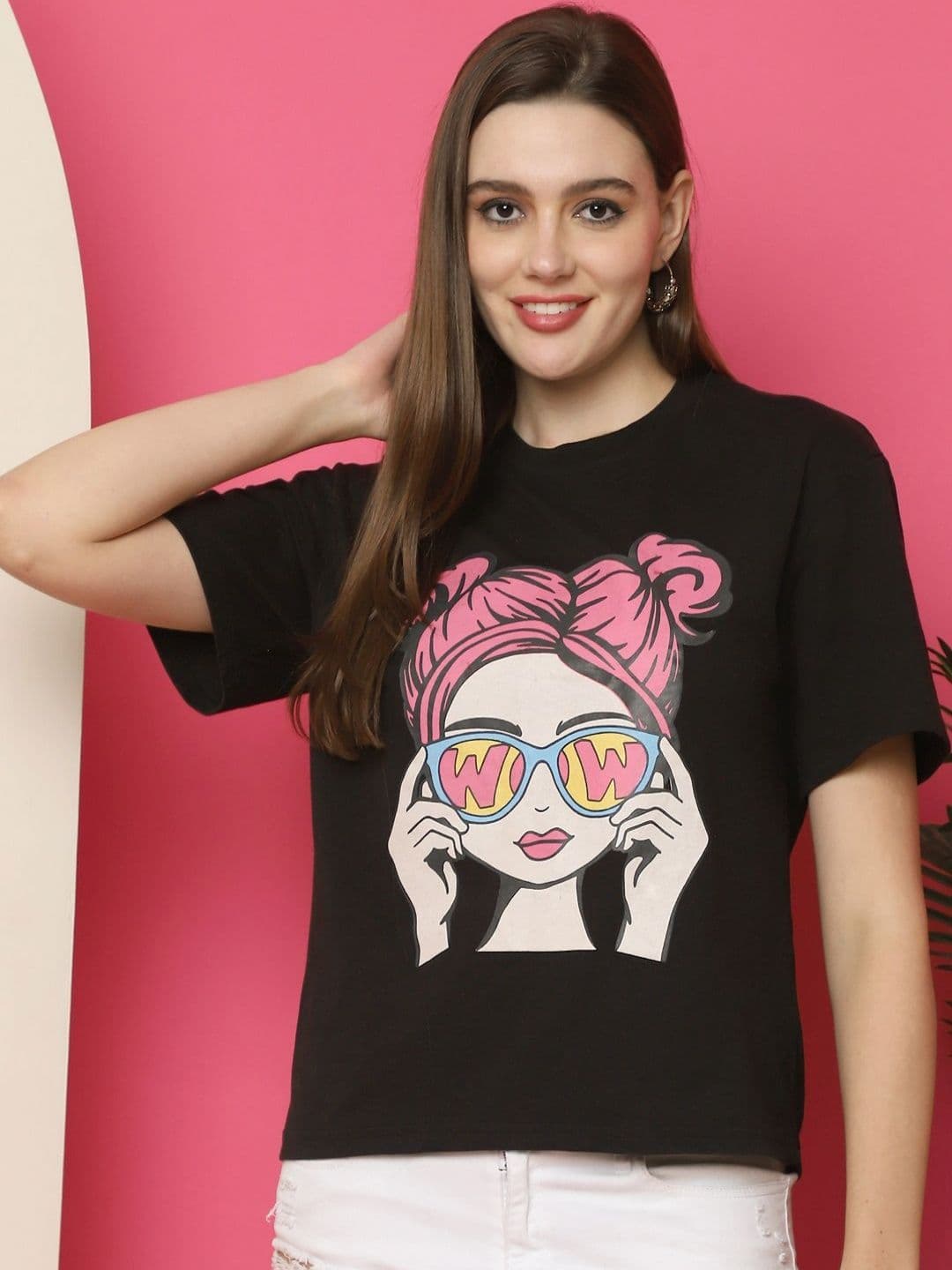 Metronaut Women Graphic Printed Round Neck Cotton Oversized T-shirt - view 1