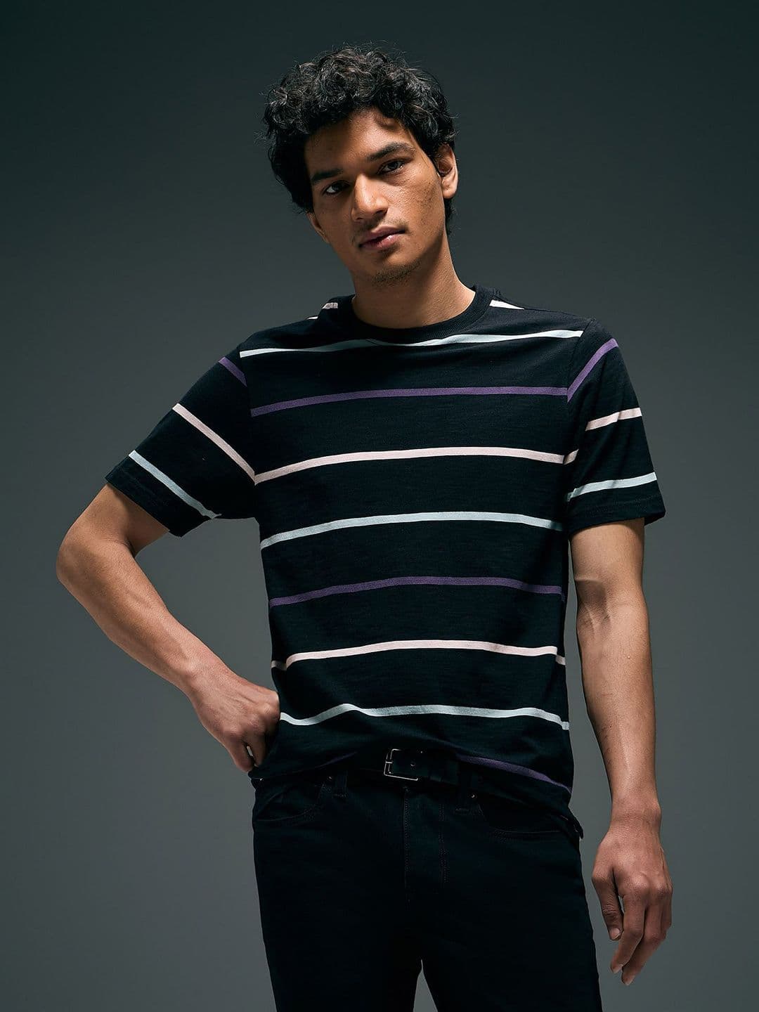 Flying Machine Striped Round Neck Cotton T-shirt - view 1