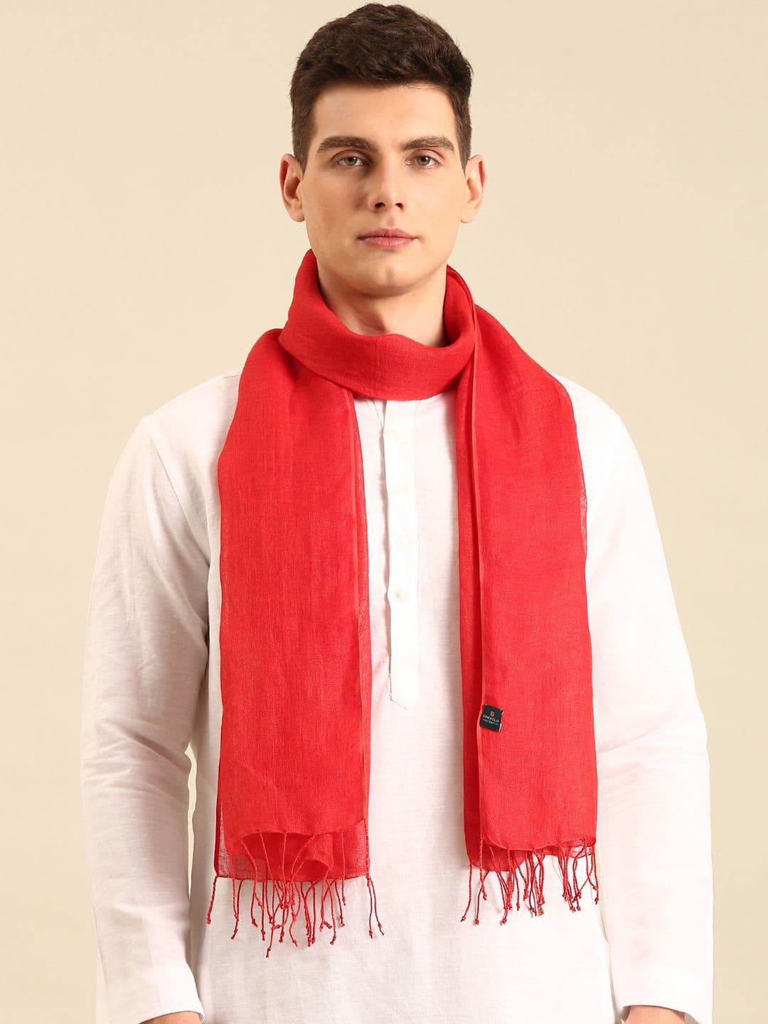 Linen Club Unisex Solid Pure Linen Red Stole - view 1