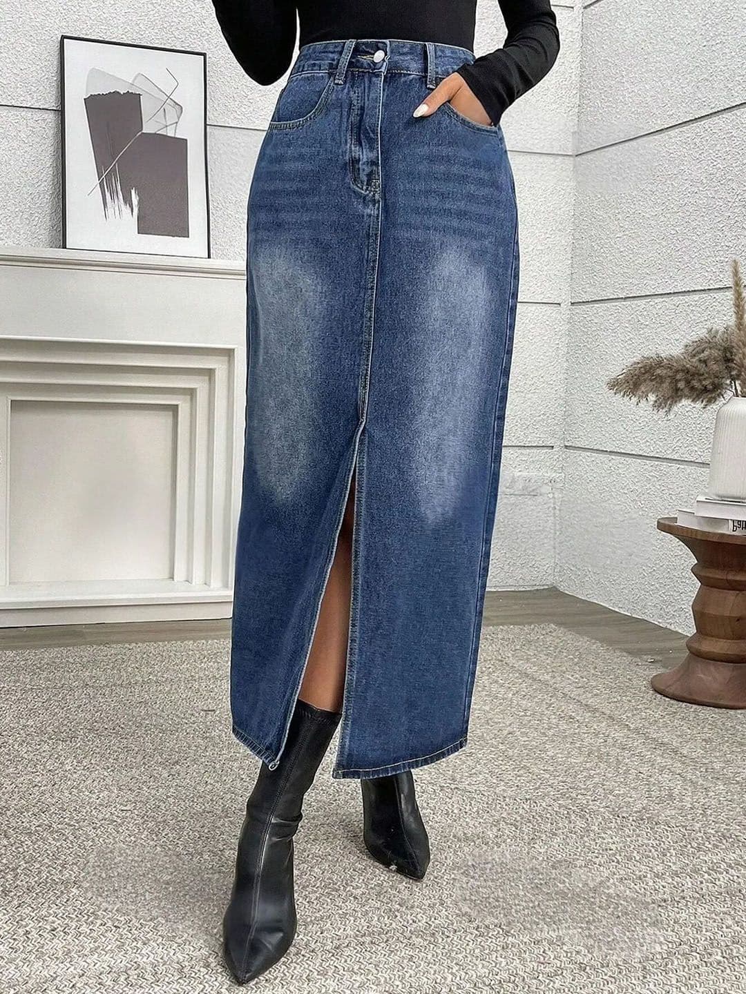 dolsia Women A-Line Front Slit Midi Skirt - view 1