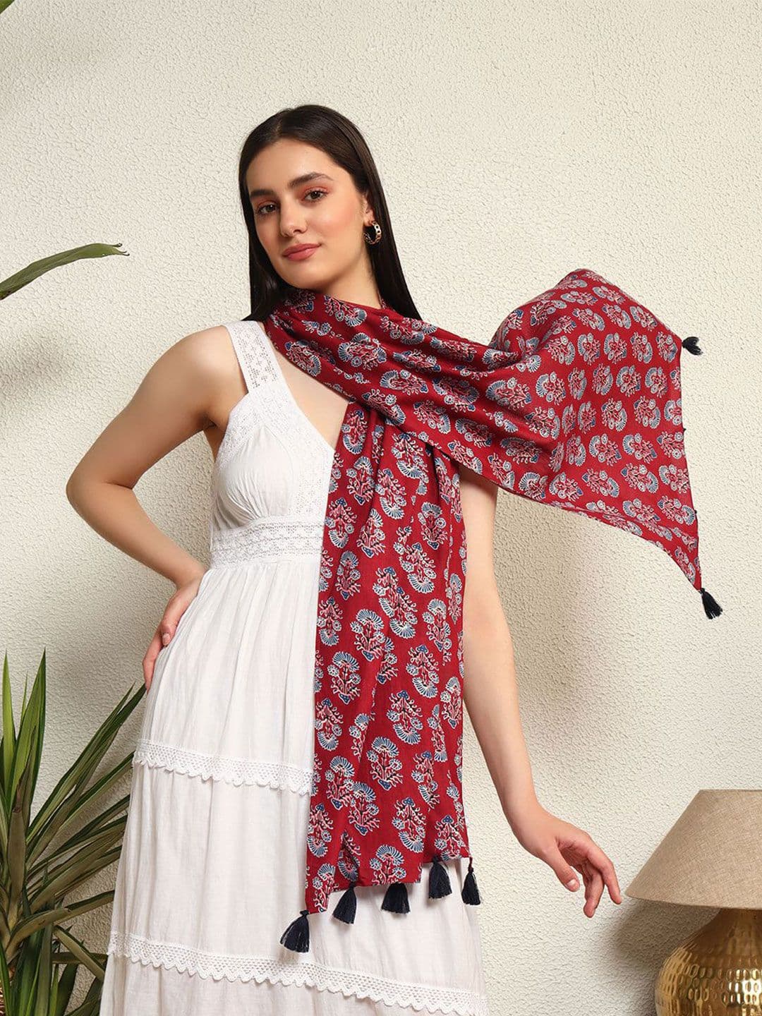 HANDICRAFT PALACE Women Printed Tasseled Detail Border Scarf - view 1