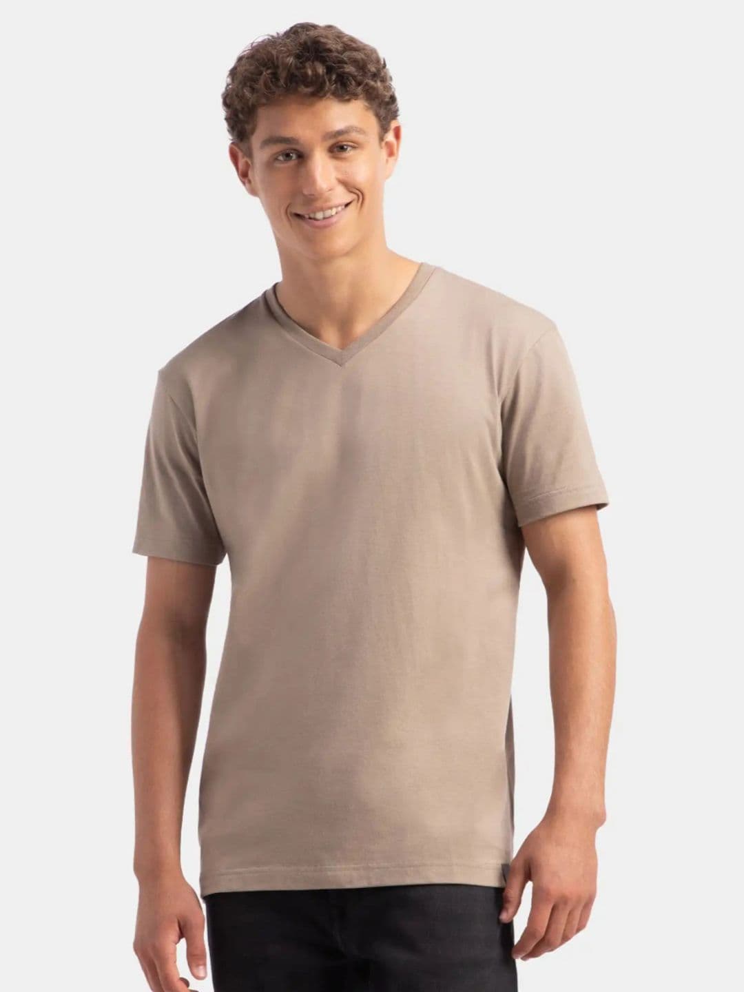 Jockey Super Combed Cotton Rich Solid V Neck Half Sleeve Tshirt-2726 - view 1