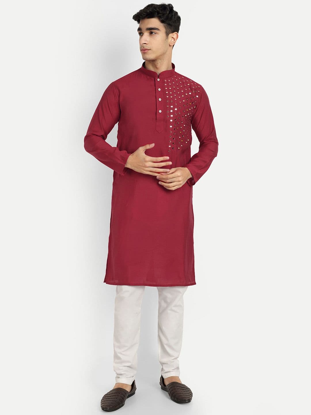 WELL TEX Geometric Yoke Design Mirror Work Mandarin Collar Straight Kurta - view 1