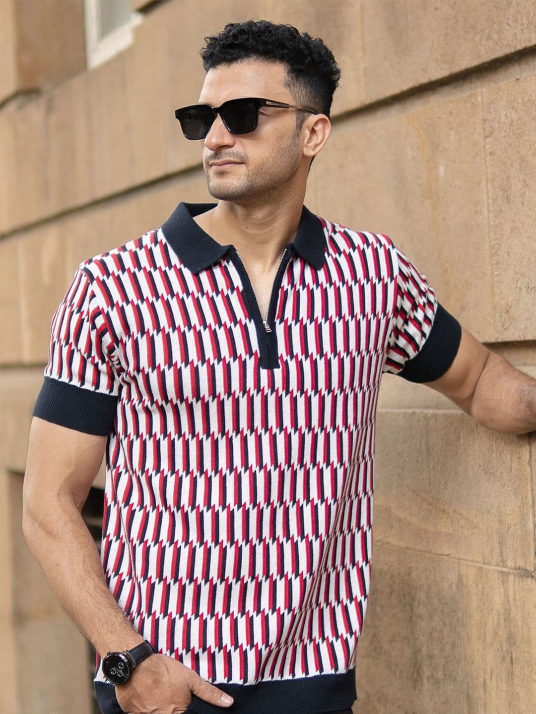 Powerlook Men Printed Polo Collar Cotton T-shirt - view 1