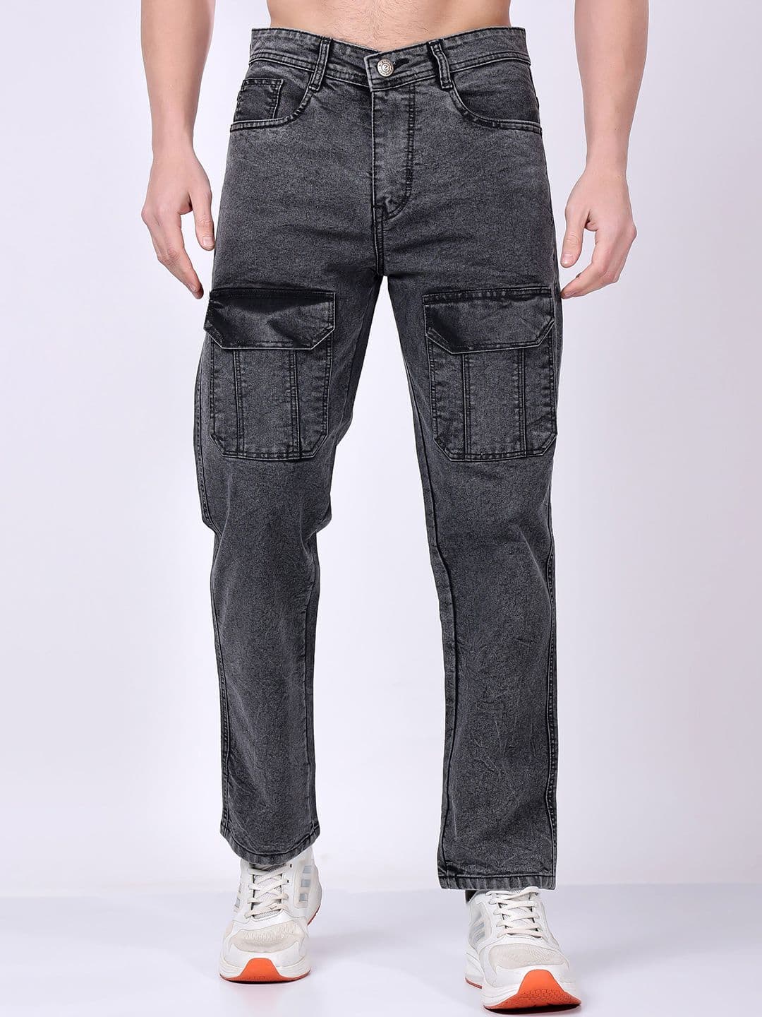 ZAYSH Men Dark Shade Mid-Rise Stretchable Cargo Denim Jeans - view 1