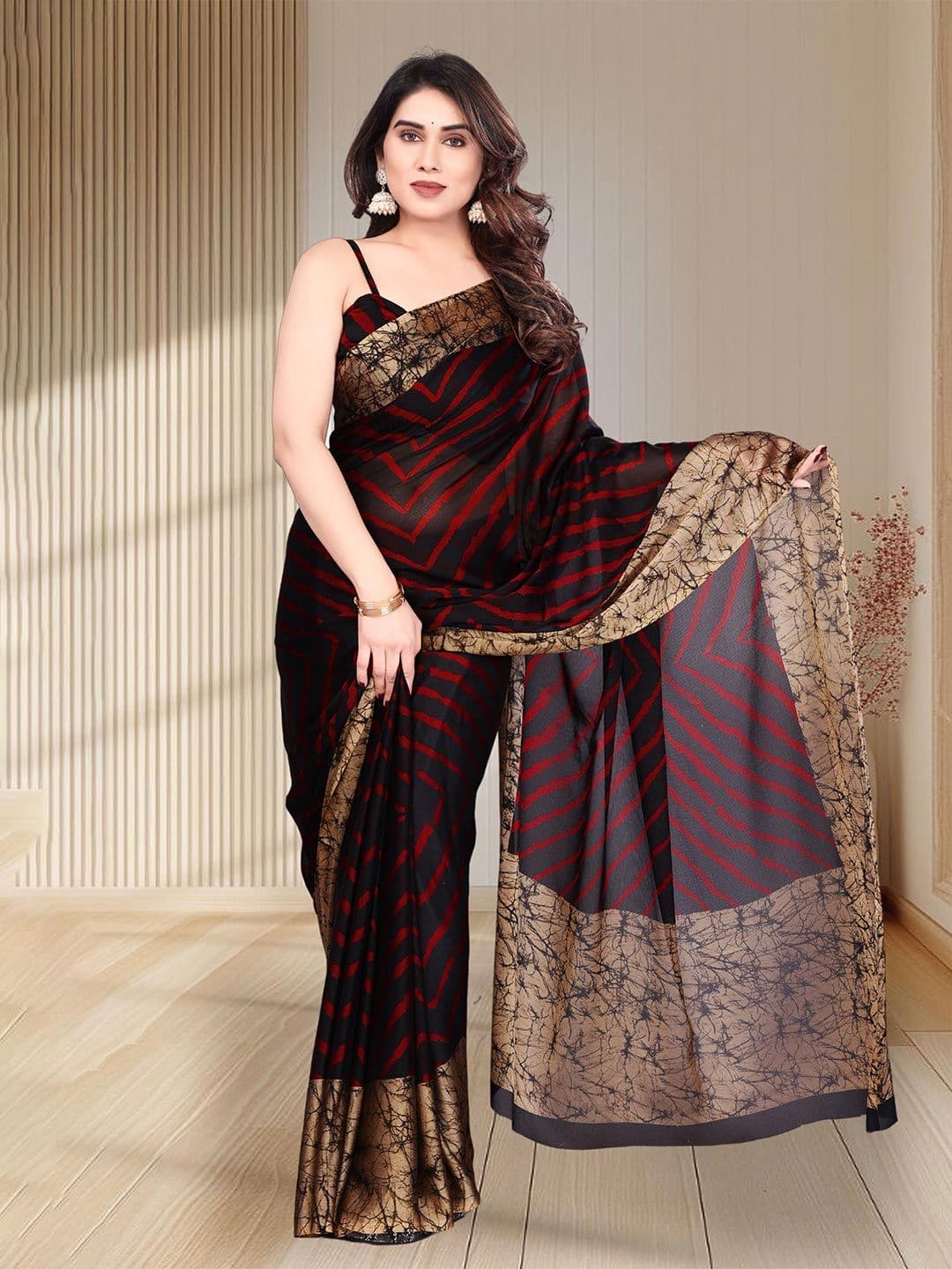 MAGNEITTA Striped Printed Pure Chiffon Saree - view 1
