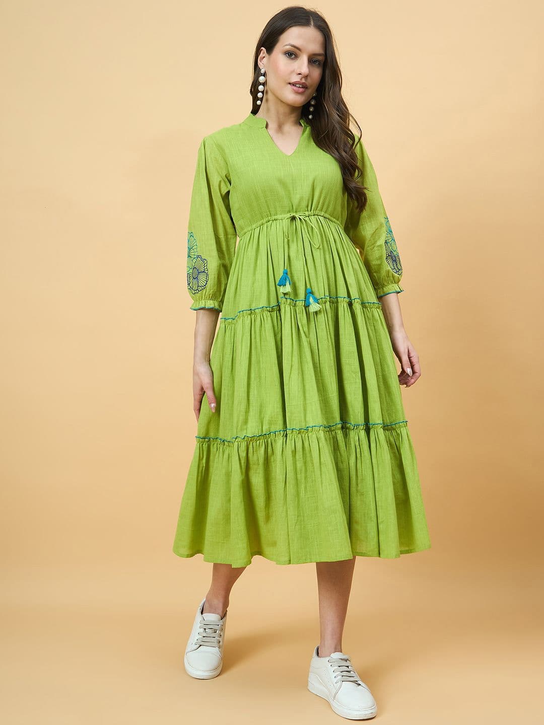 Azira Women Embroidered Pure Cotton Fit & Flare Midi Dress - view 1