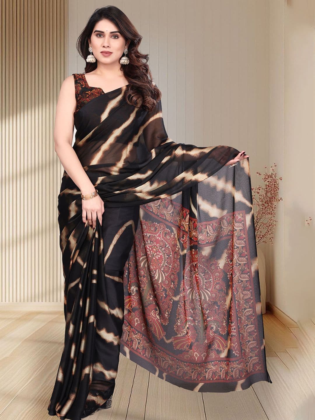 MAGNEITTA Striped Pure Chiffon Saree - view 1