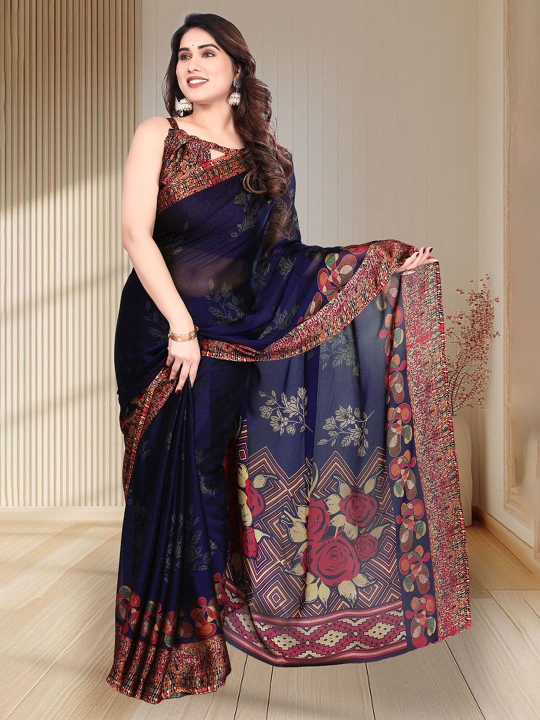 MAGNEITTA Floral Printed Pure Chiffon Saree - view 1