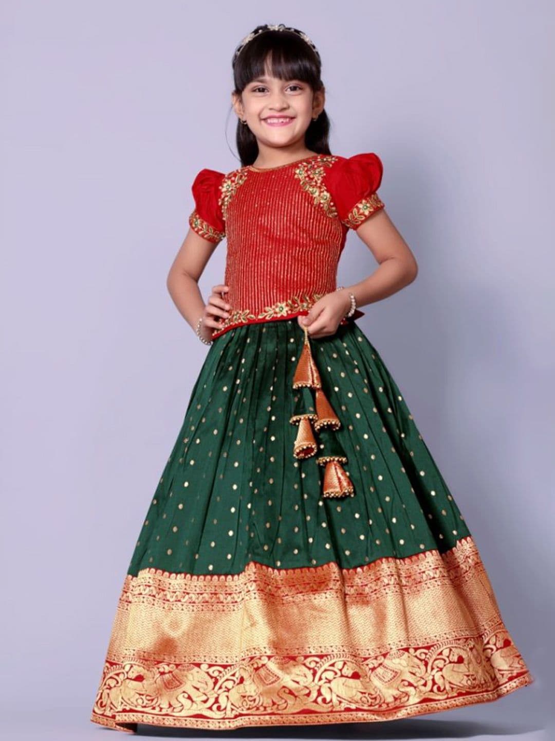BAESD Girls Embroidered Thread Work Ready To Wear Jacquard Lehenga & Choli - view 1